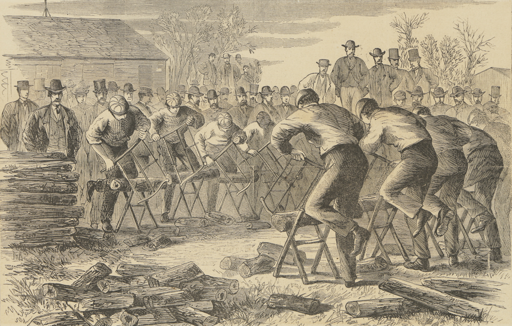 Harper's Weekly Engraving on Paper "Wood-sawers' Tournament"