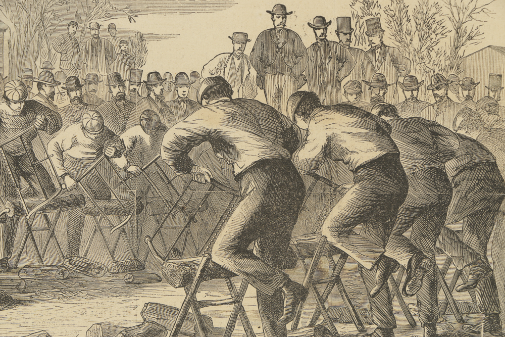 Harper's Weekly Engraving on Paper "Wood-sawers' Tournament"
