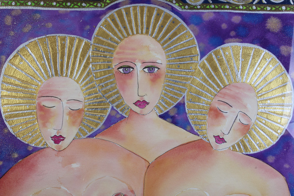 Mixed Media on Paper of Nude Women Signed Aboriginal