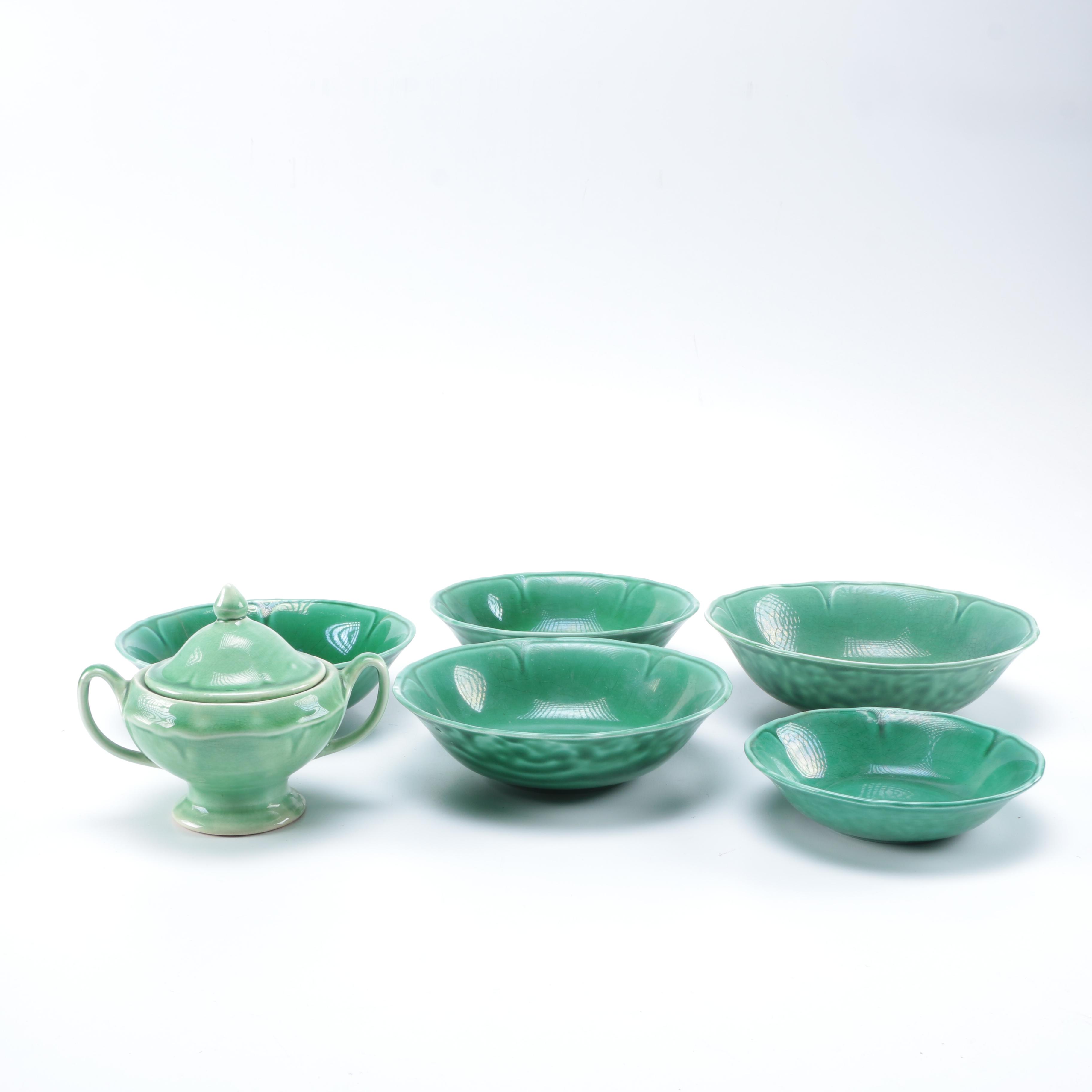 Set of Green Glazed Ceramic Dishes