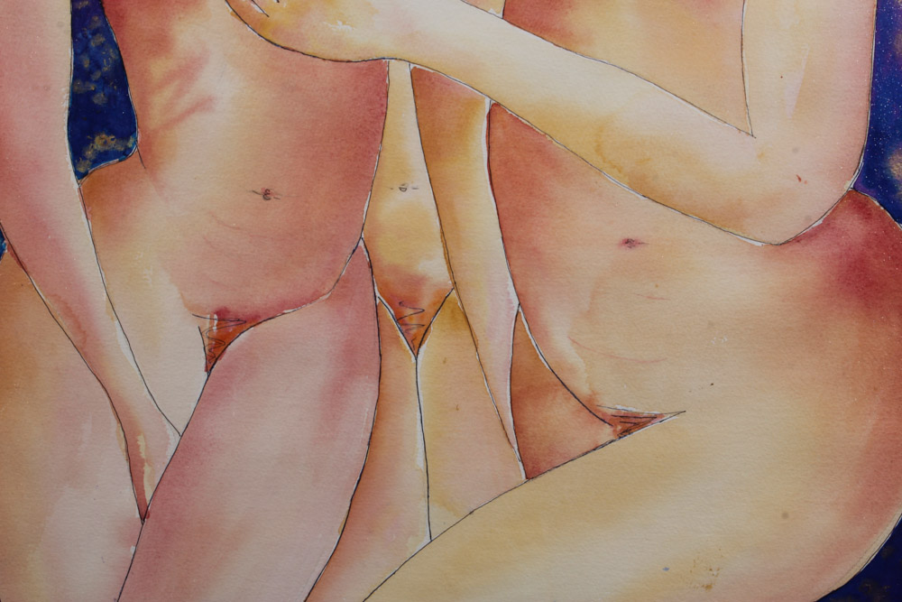 Mixed Media on Paper of Nude Women Signed Aboriginal
