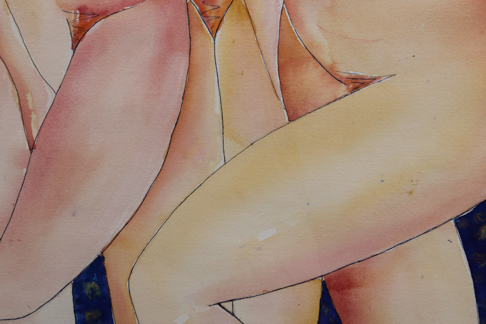 Mixed Media on Paper of Nude Women Signed Aboriginal