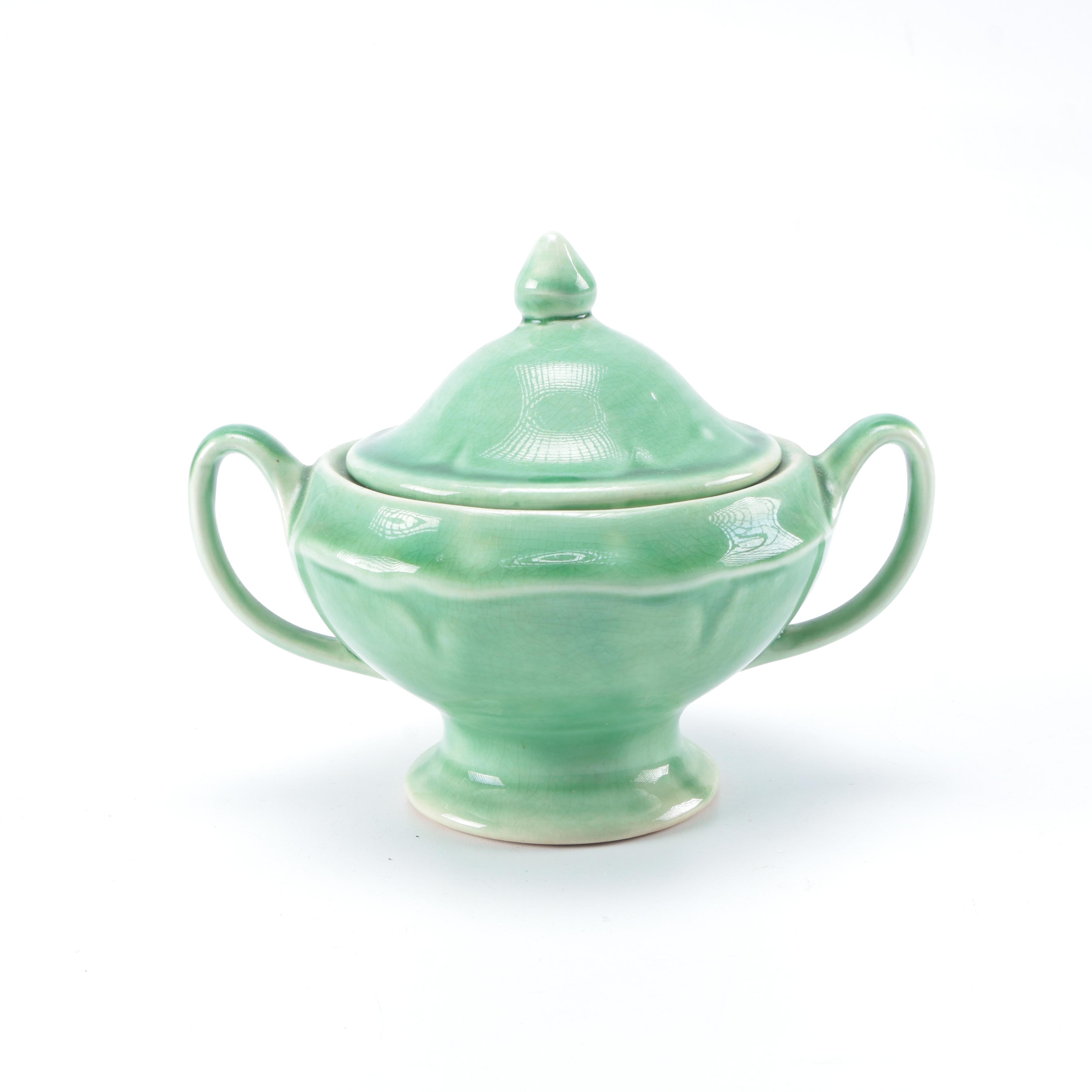 Set of Green Glazed Ceramic Dishes