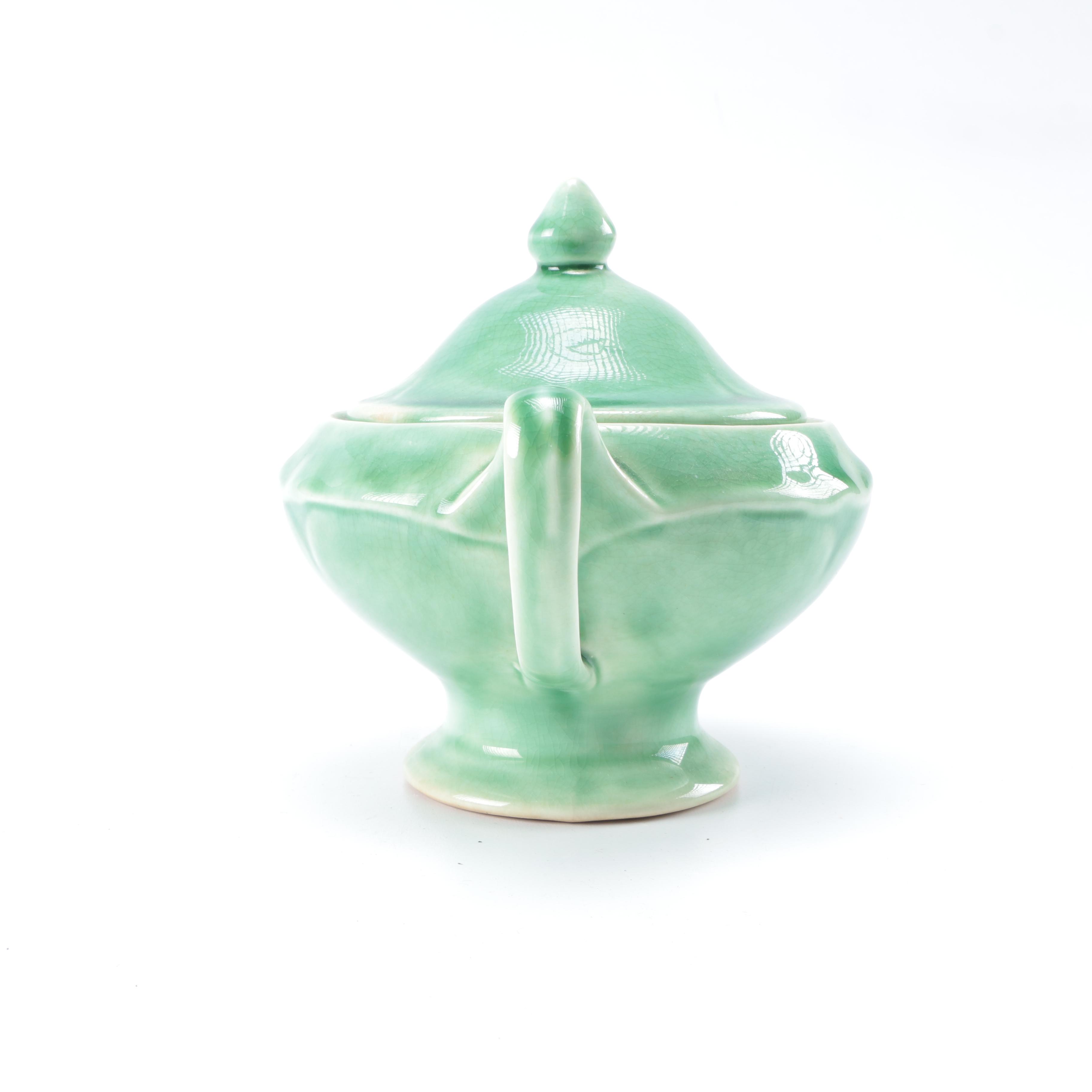 Set of Green Glazed Ceramic Dishes