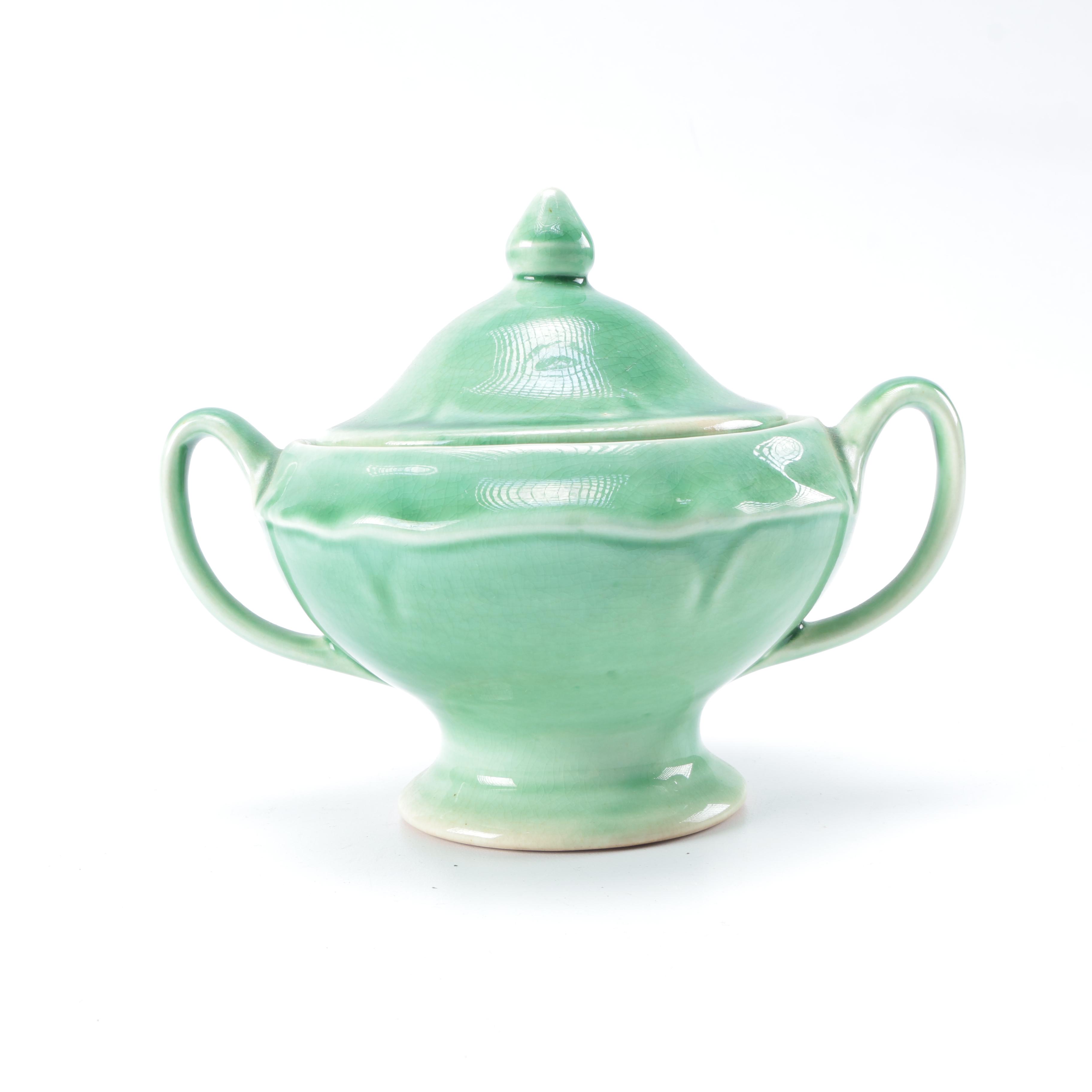 Set of Green Glazed Ceramic Dishes