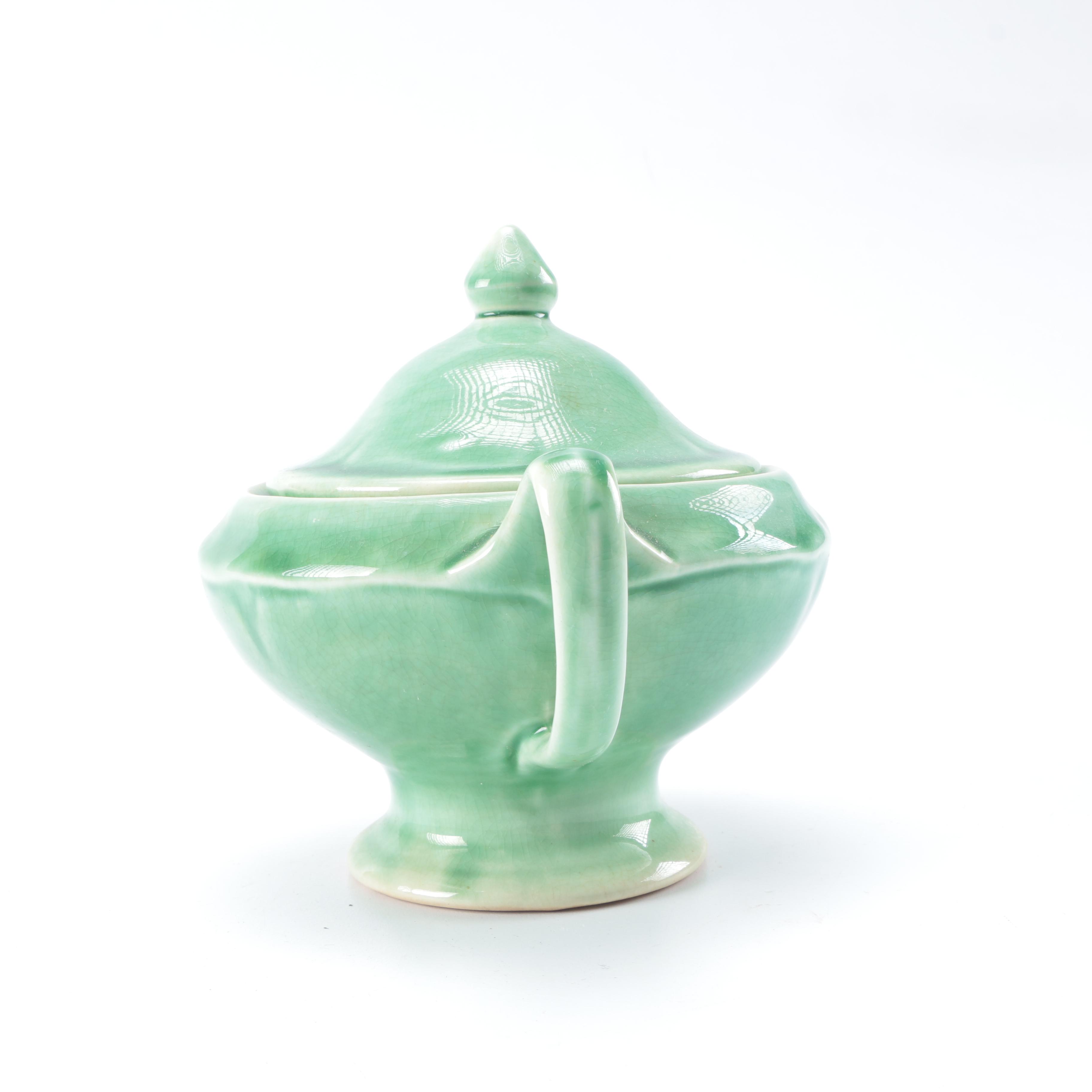 Set of Green Glazed Ceramic Dishes