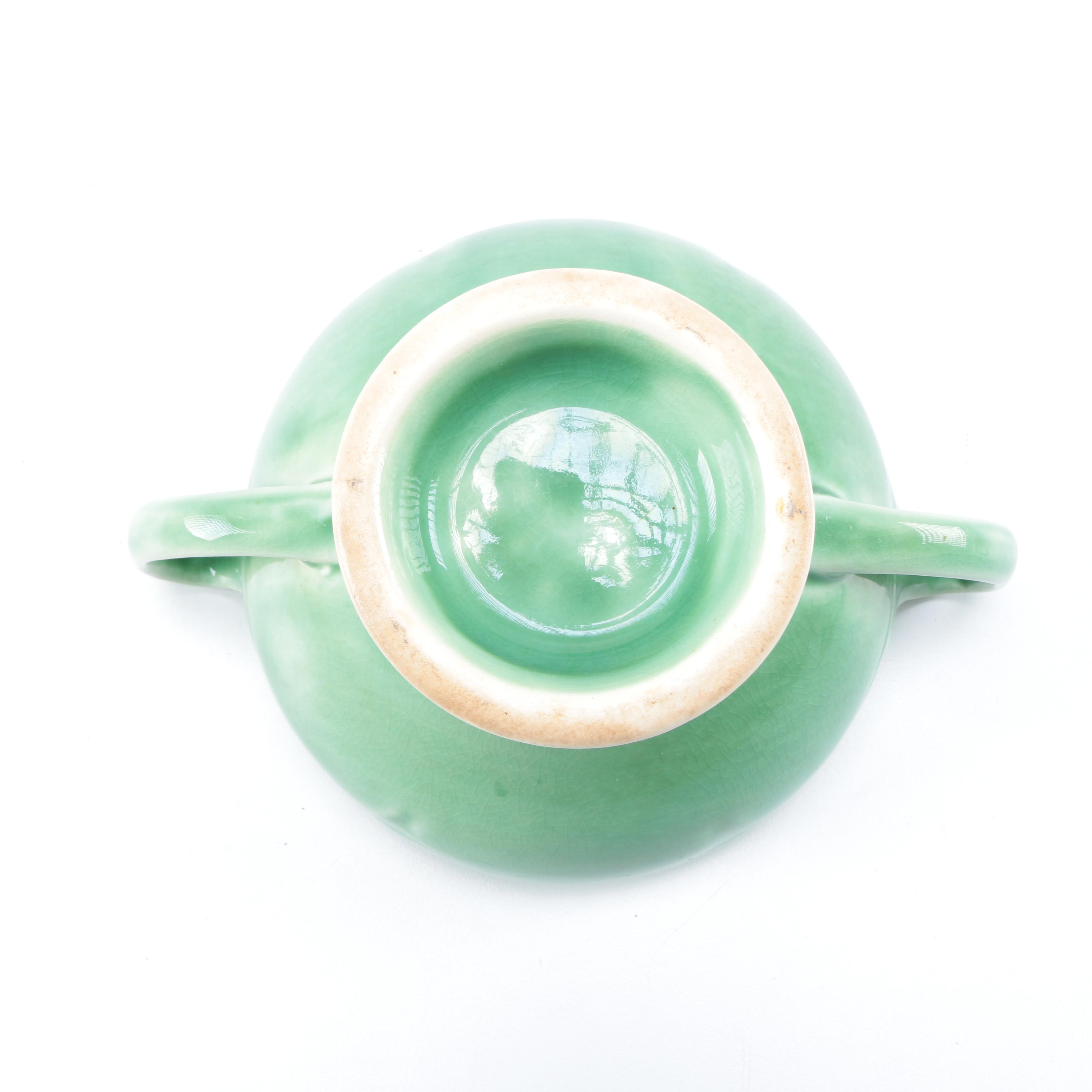 Set of Green Glazed Ceramic Dishes