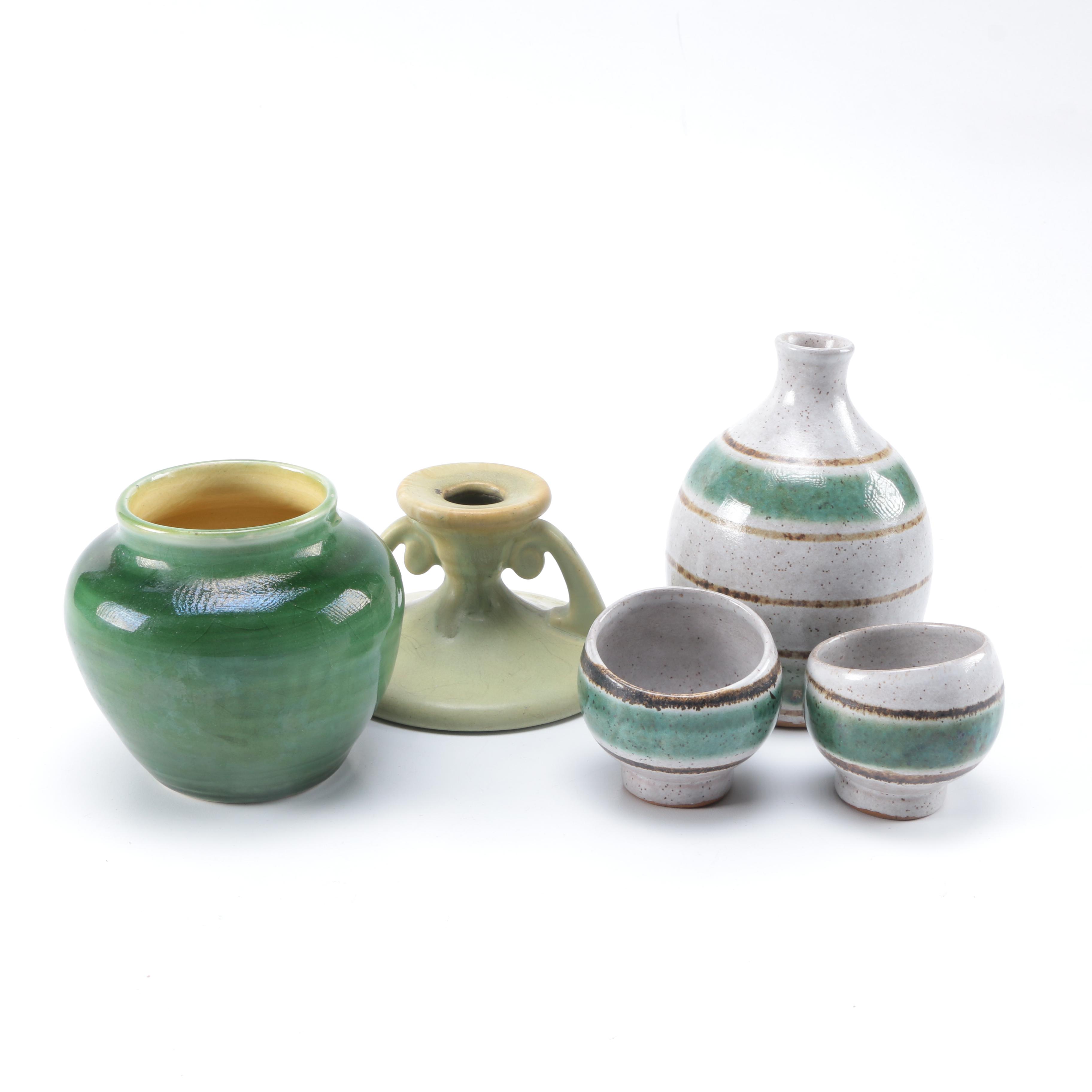 Assorted Pottery including Roseville "Carnelian II" Candlestick Holder