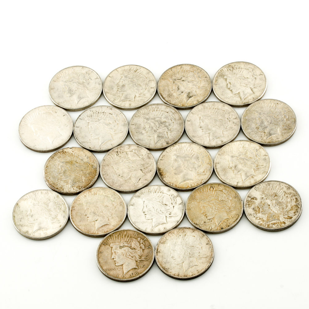Twenty Peace Silver Dollars