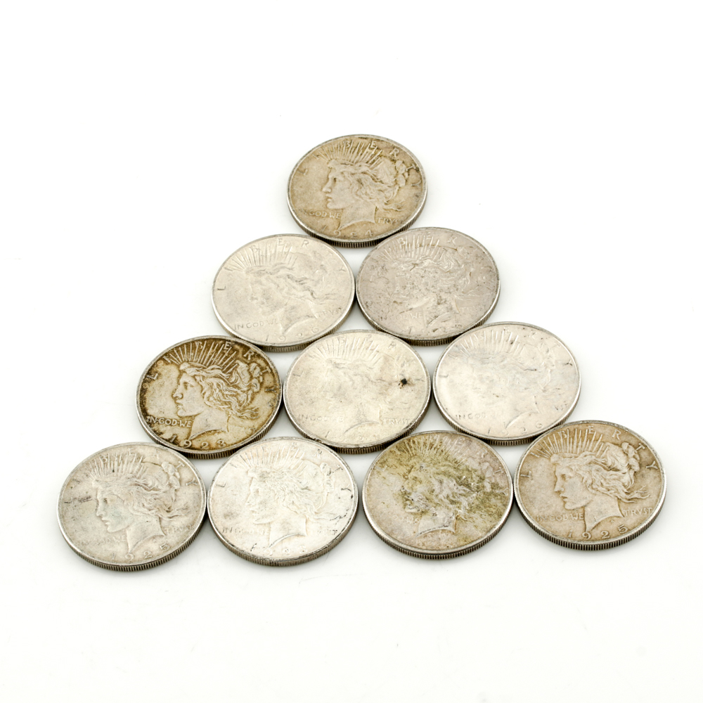 Ten Peace Silver Dollars