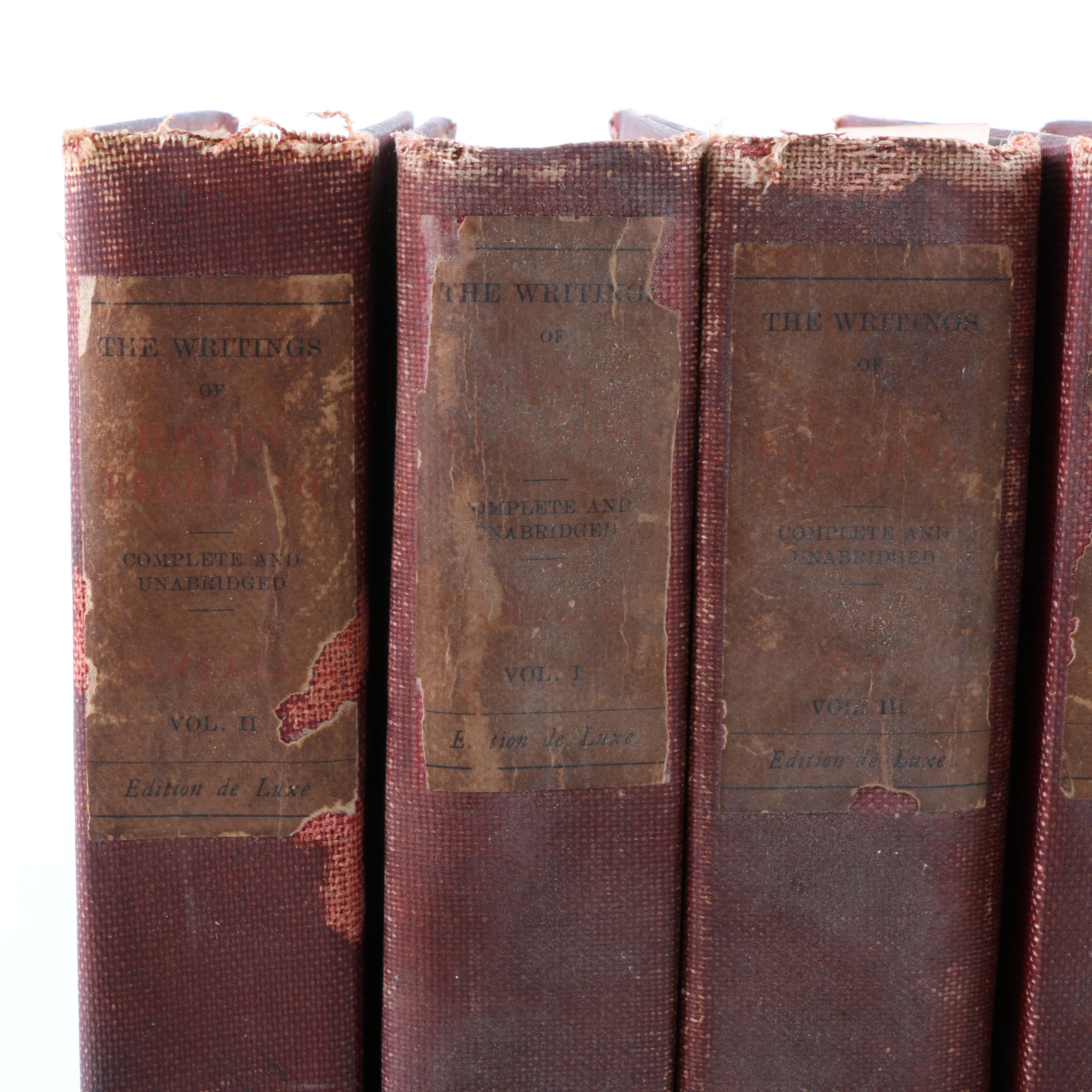 Six Antique Volumes of "The Complete Works of Henry Fielding Esq."