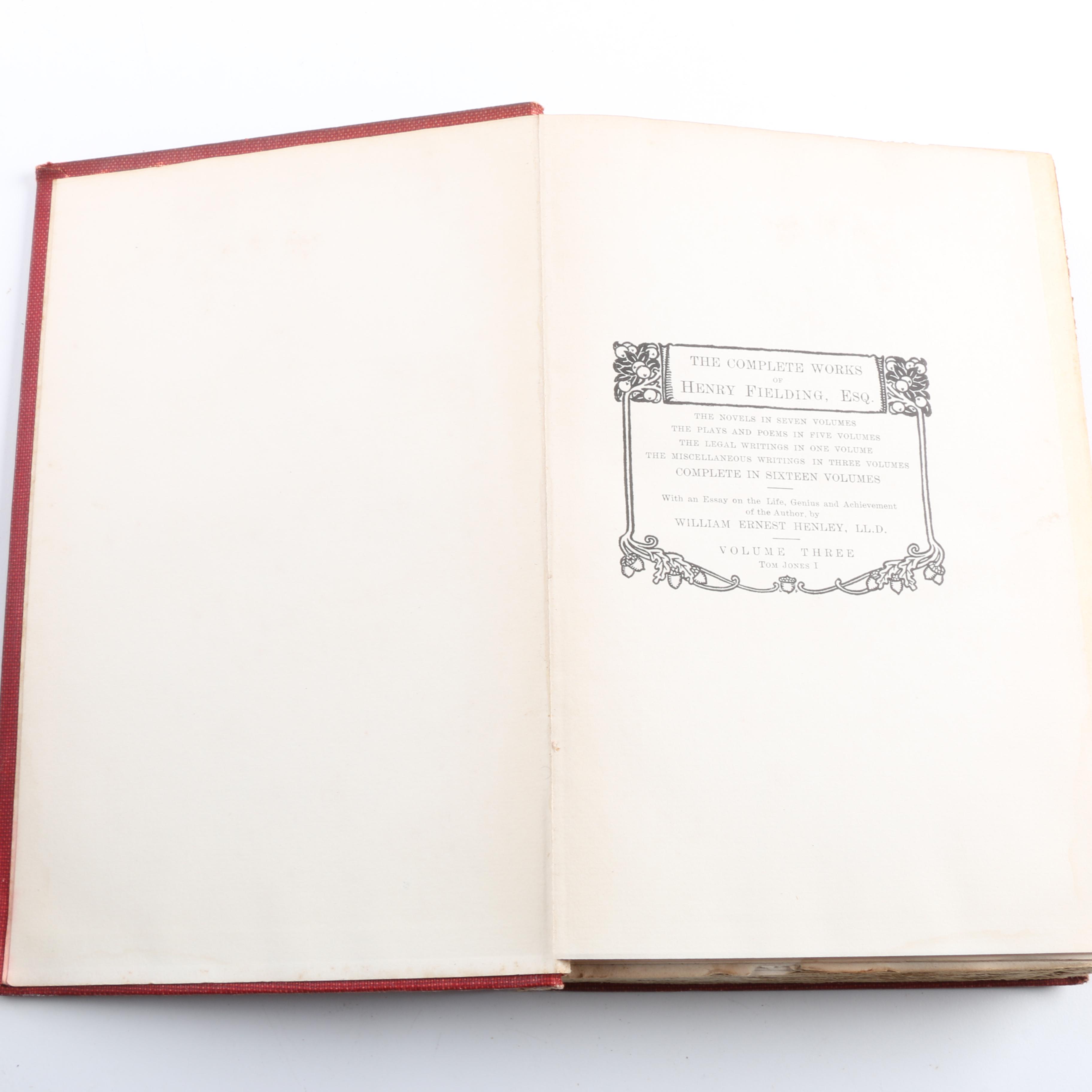 Six Antique Volumes of "The Complete Works of Henry Fielding Esq."