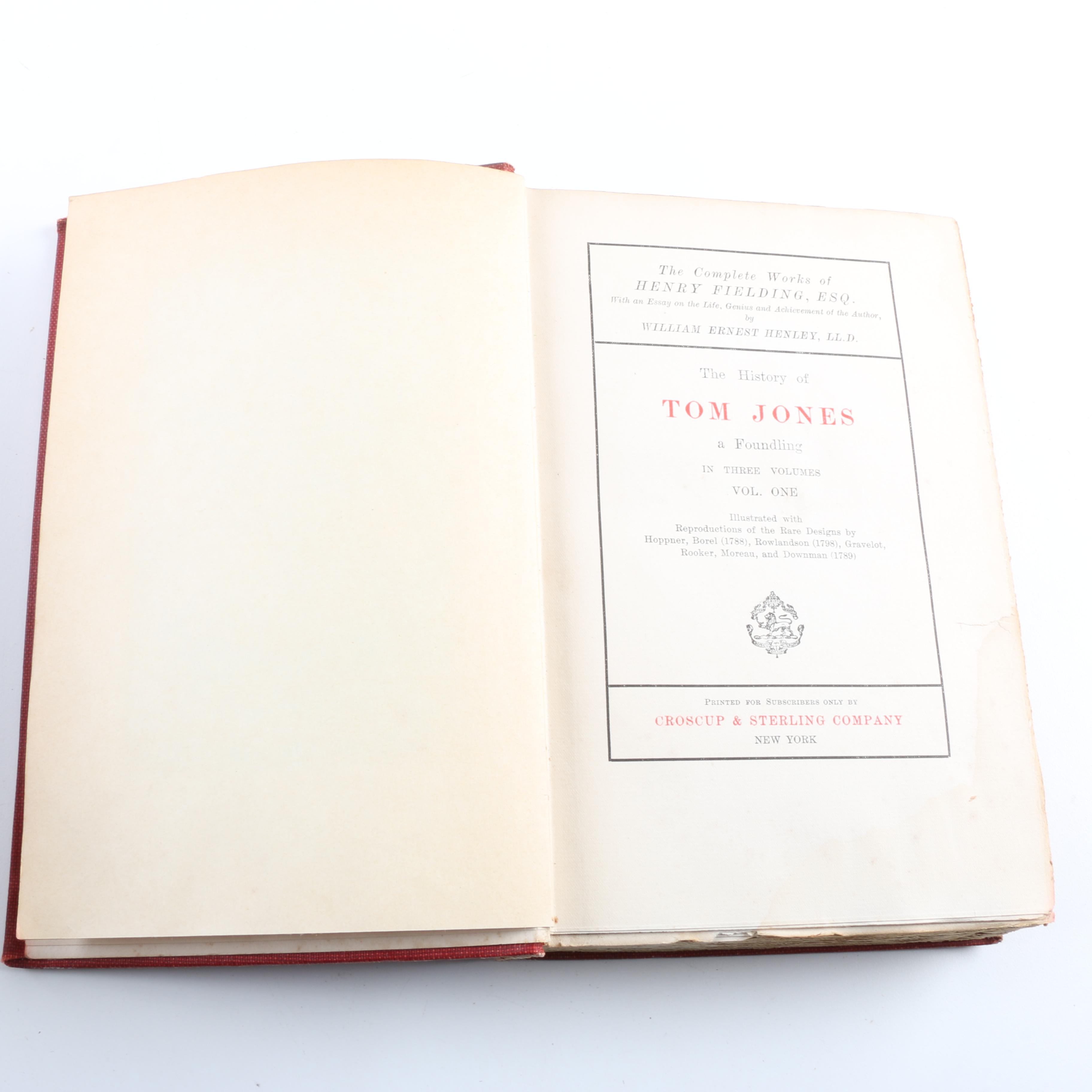 Six Antique Volumes of "The Complete Works of Henry Fielding Esq."