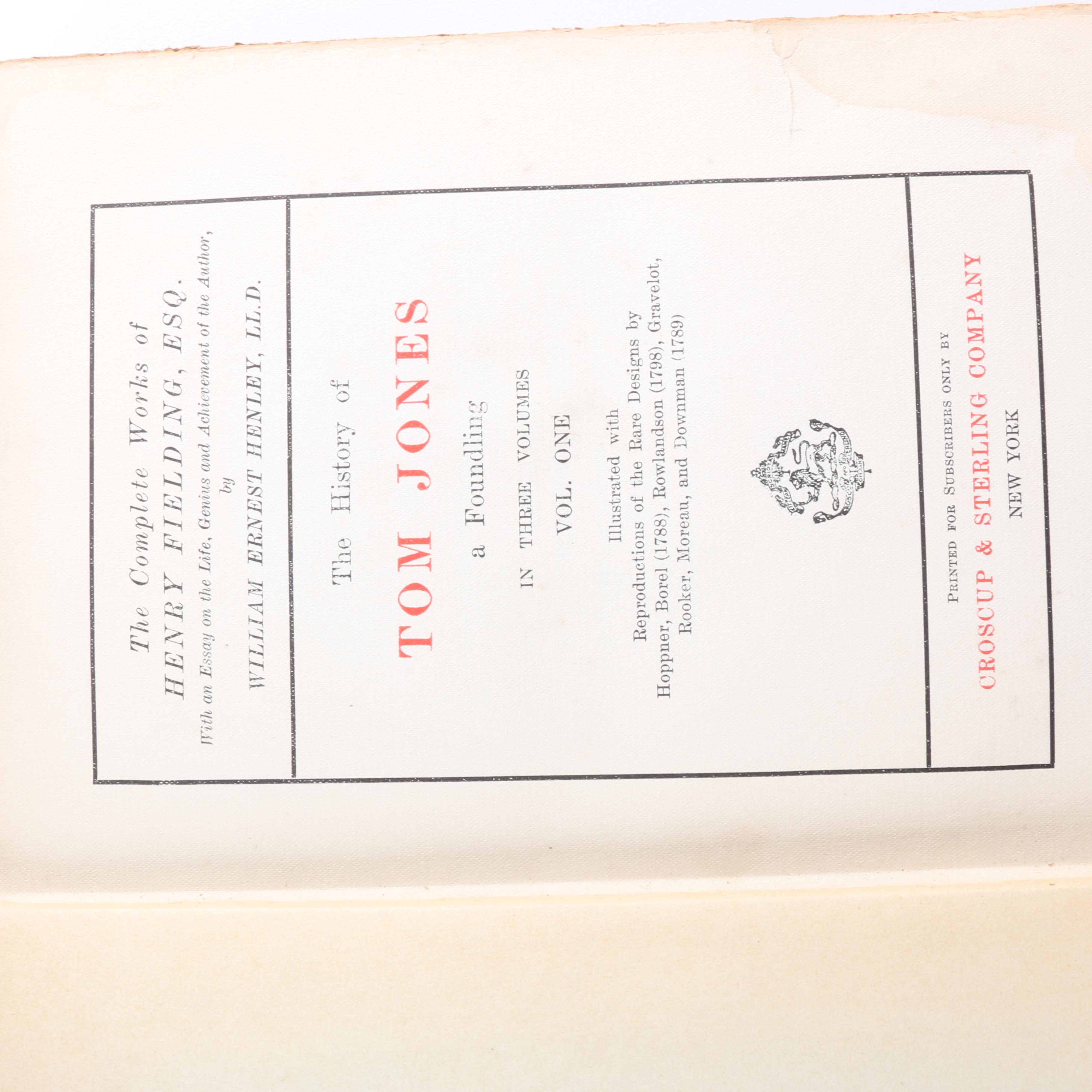 Six Antique Volumes of "The Complete Works of Henry Fielding Esq."