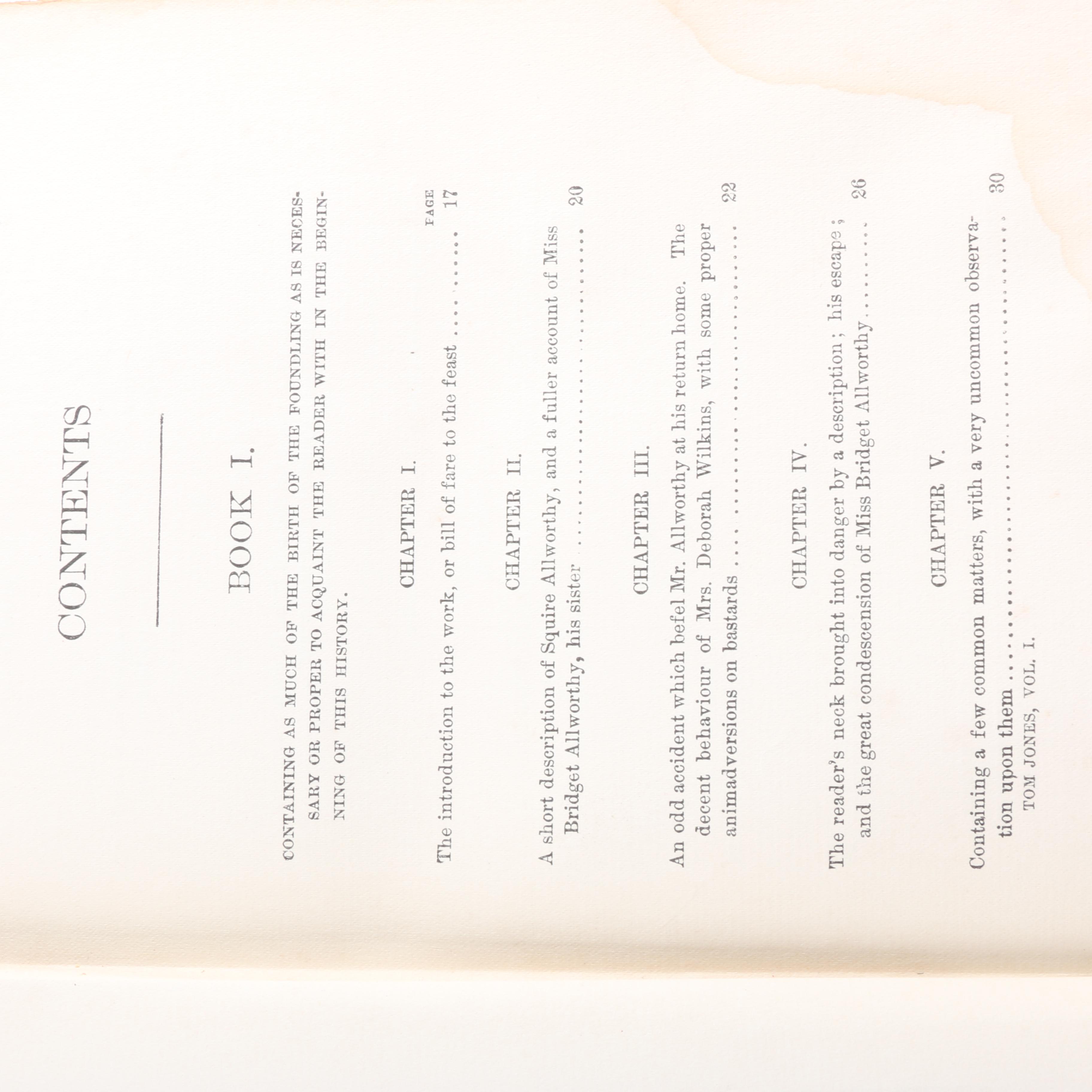 Six Antique Volumes of "The Complete Works of Henry Fielding Esq."