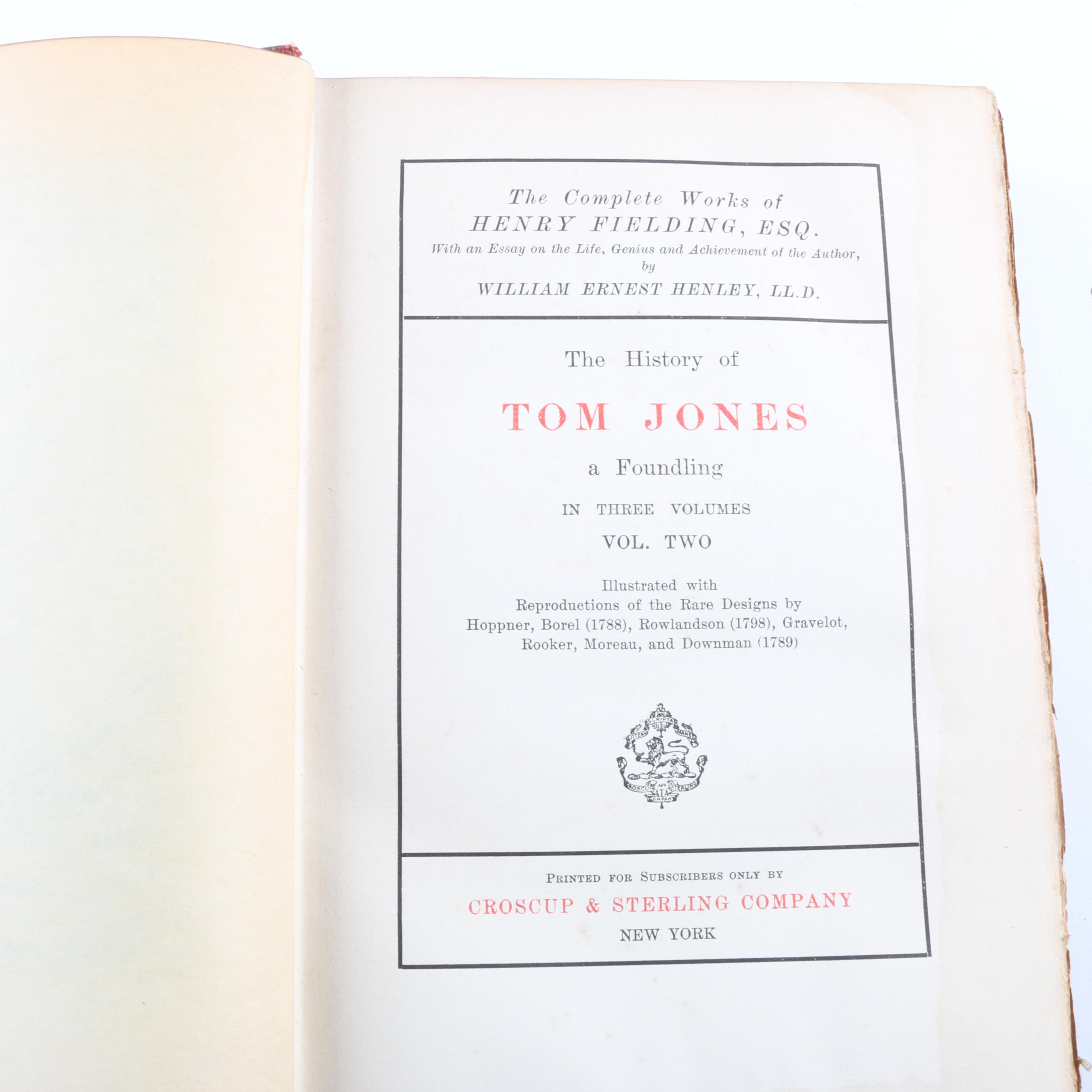 Six Antique Volumes of "The Complete Works of Henry Fielding Esq."