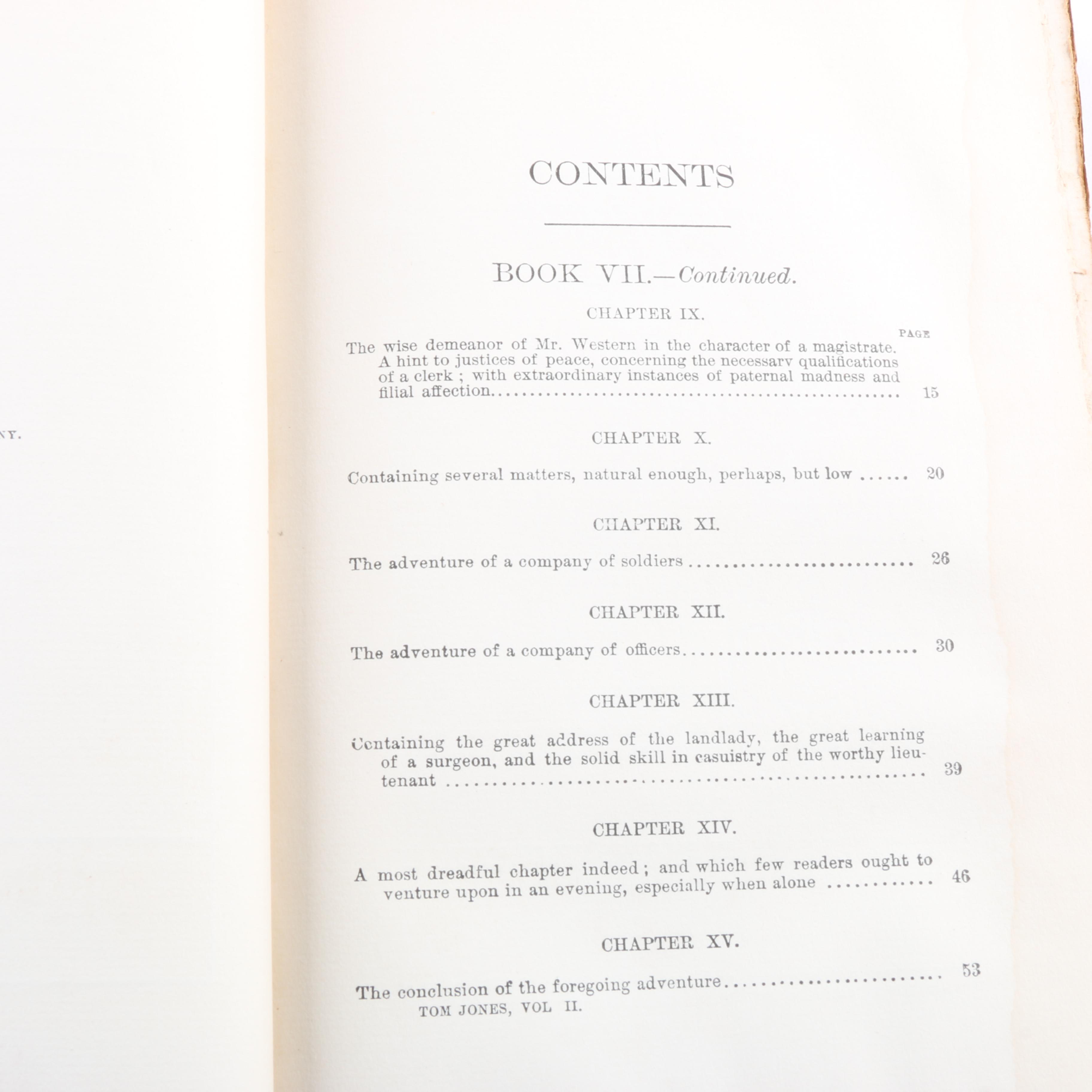 Six Antique Volumes of "The Complete Works of Henry Fielding Esq."