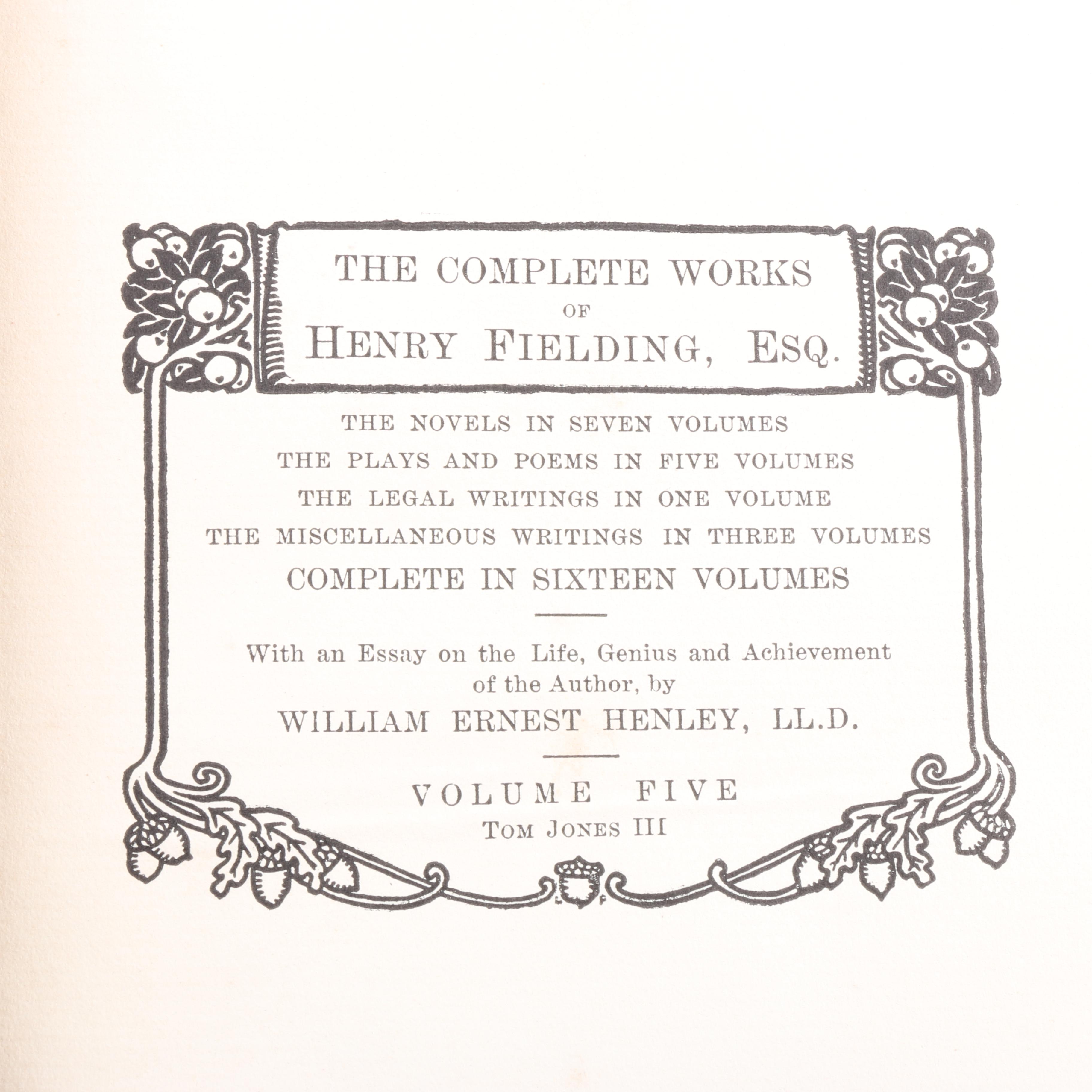 Six Antique Volumes of "The Complete Works of Henry Fielding Esq."