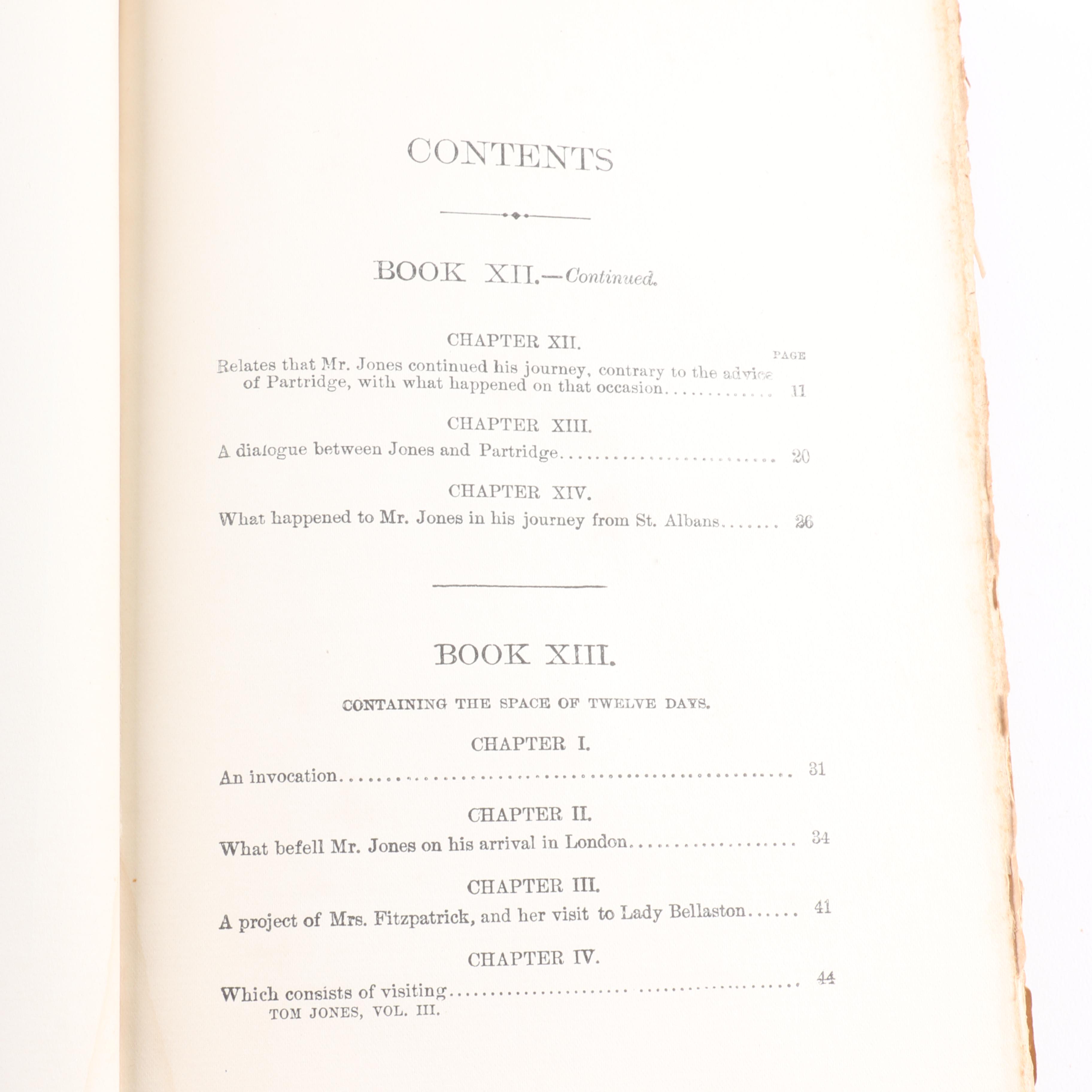 Six Antique Volumes of "The Complete Works of Henry Fielding Esq."
