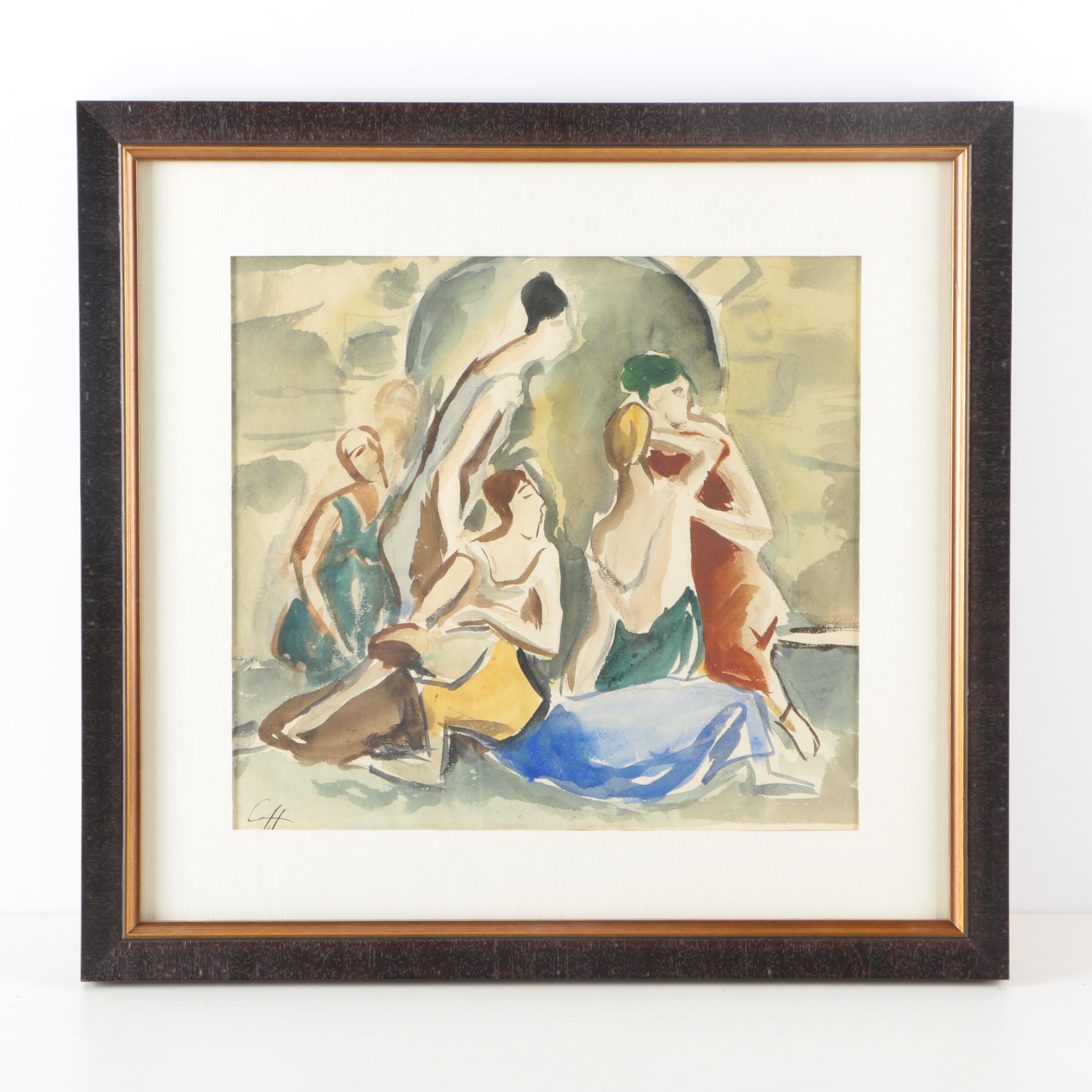 Watercolor Painting on Paper of Gathering