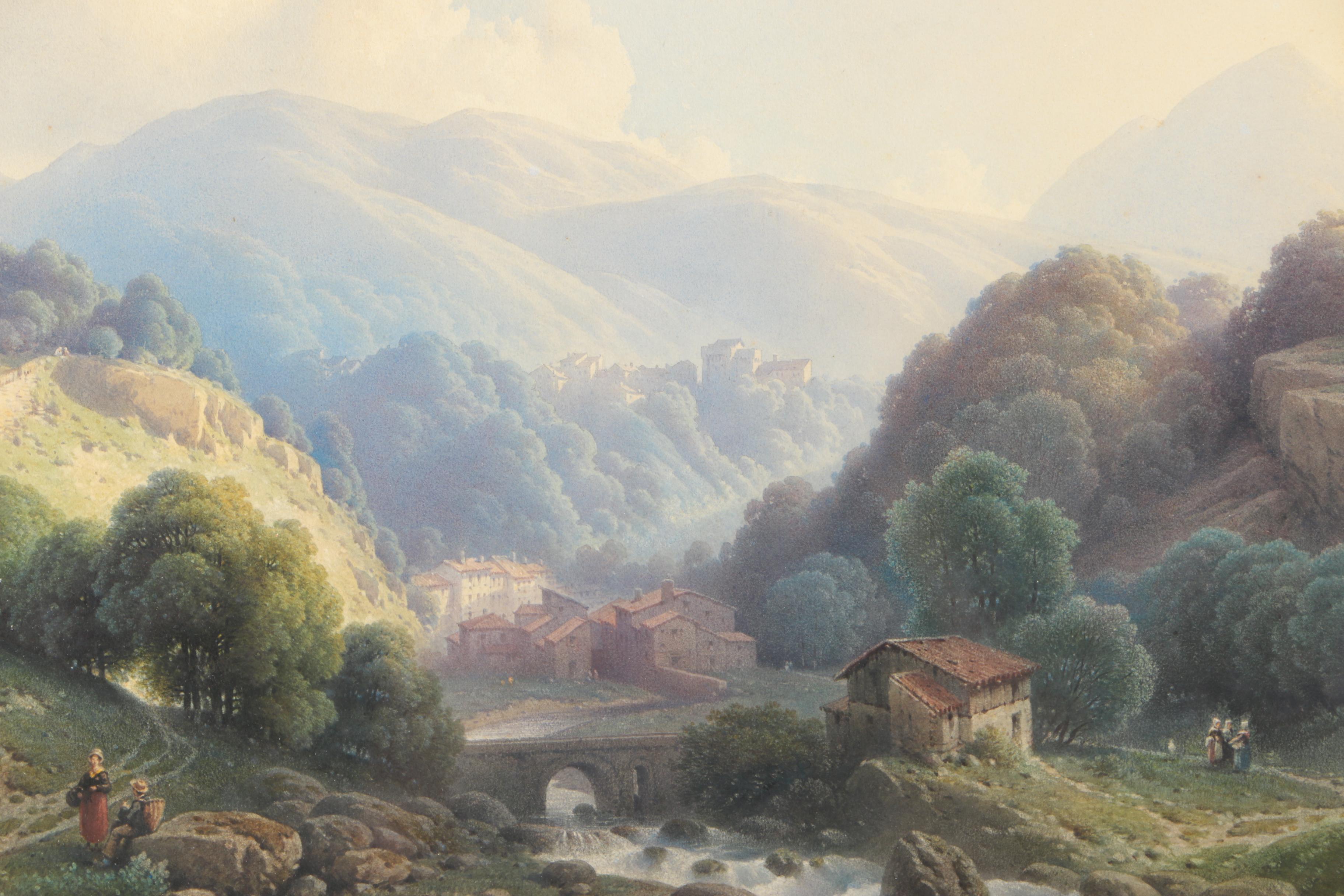 19th Century Eugène Edouard Soulès Watercolor of a Pastoral Landscape