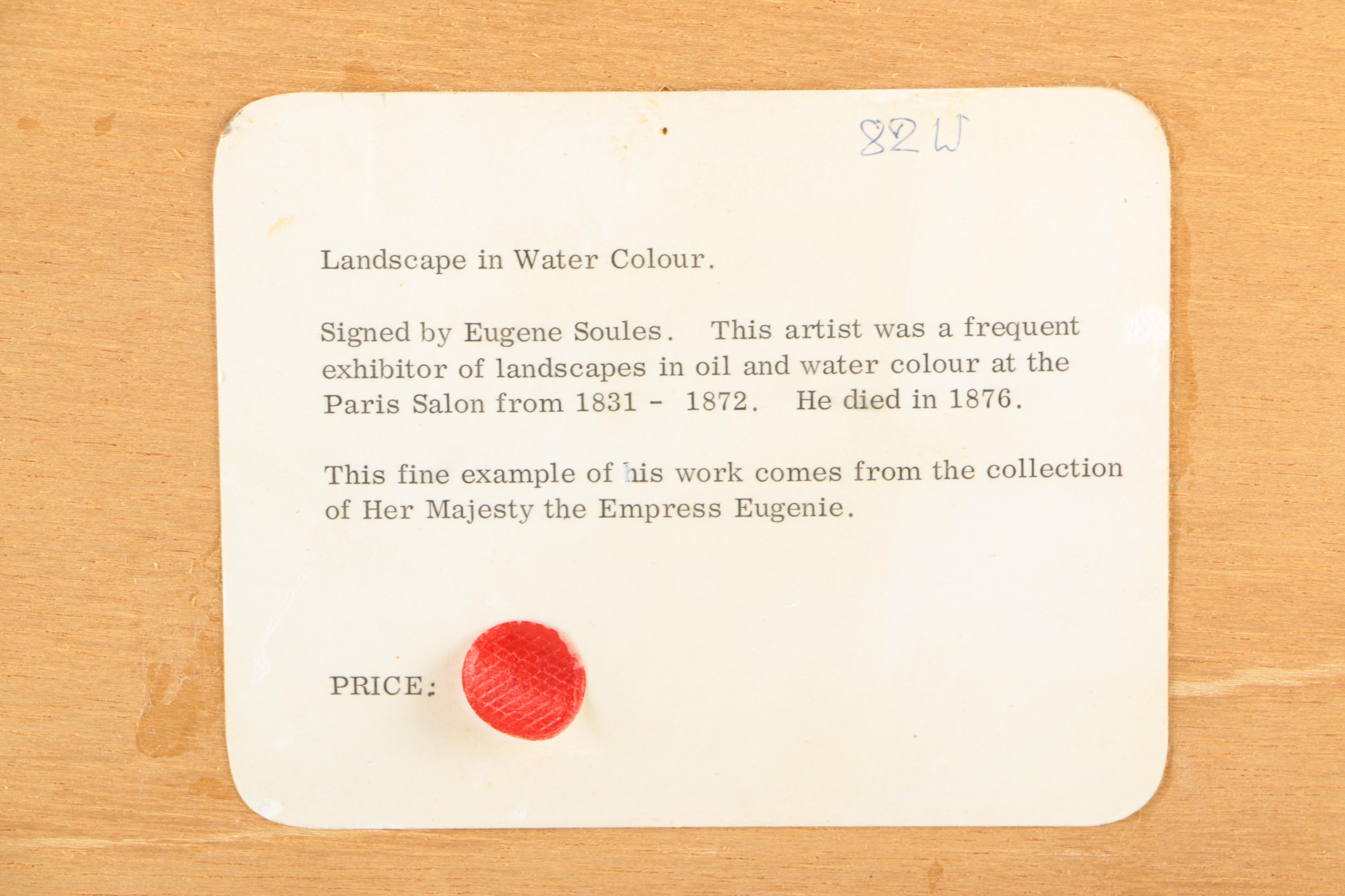 19th Century Eugène Edouard Soulès Watercolor of a Pastoral Landscape