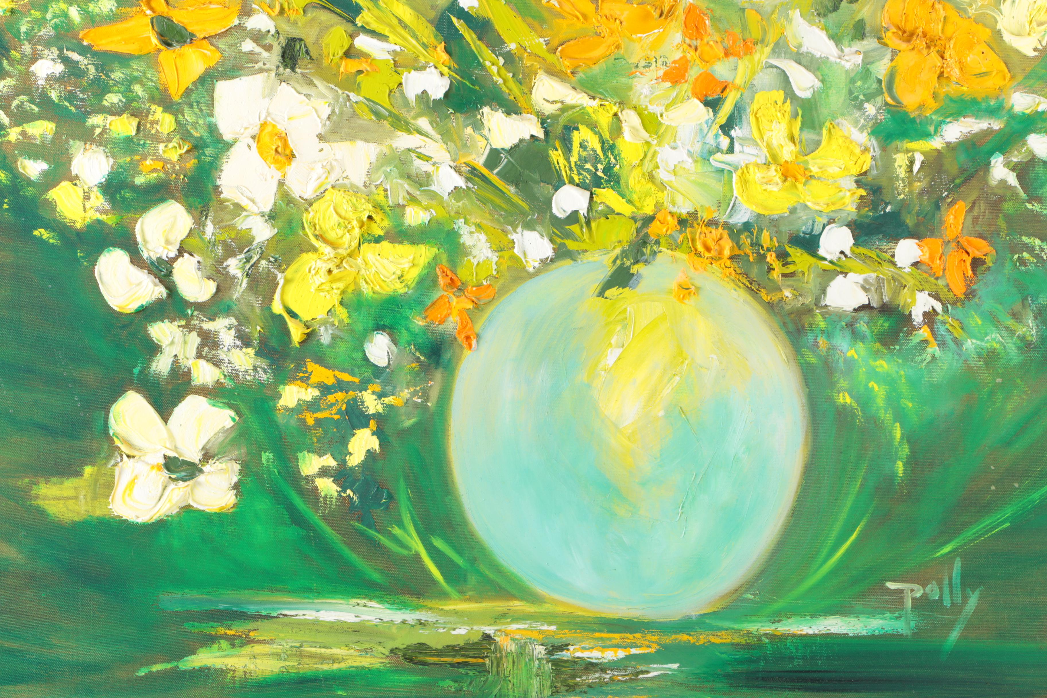 Polly Kuney Still Life Oil on Canvas "Floral With Dark Background"