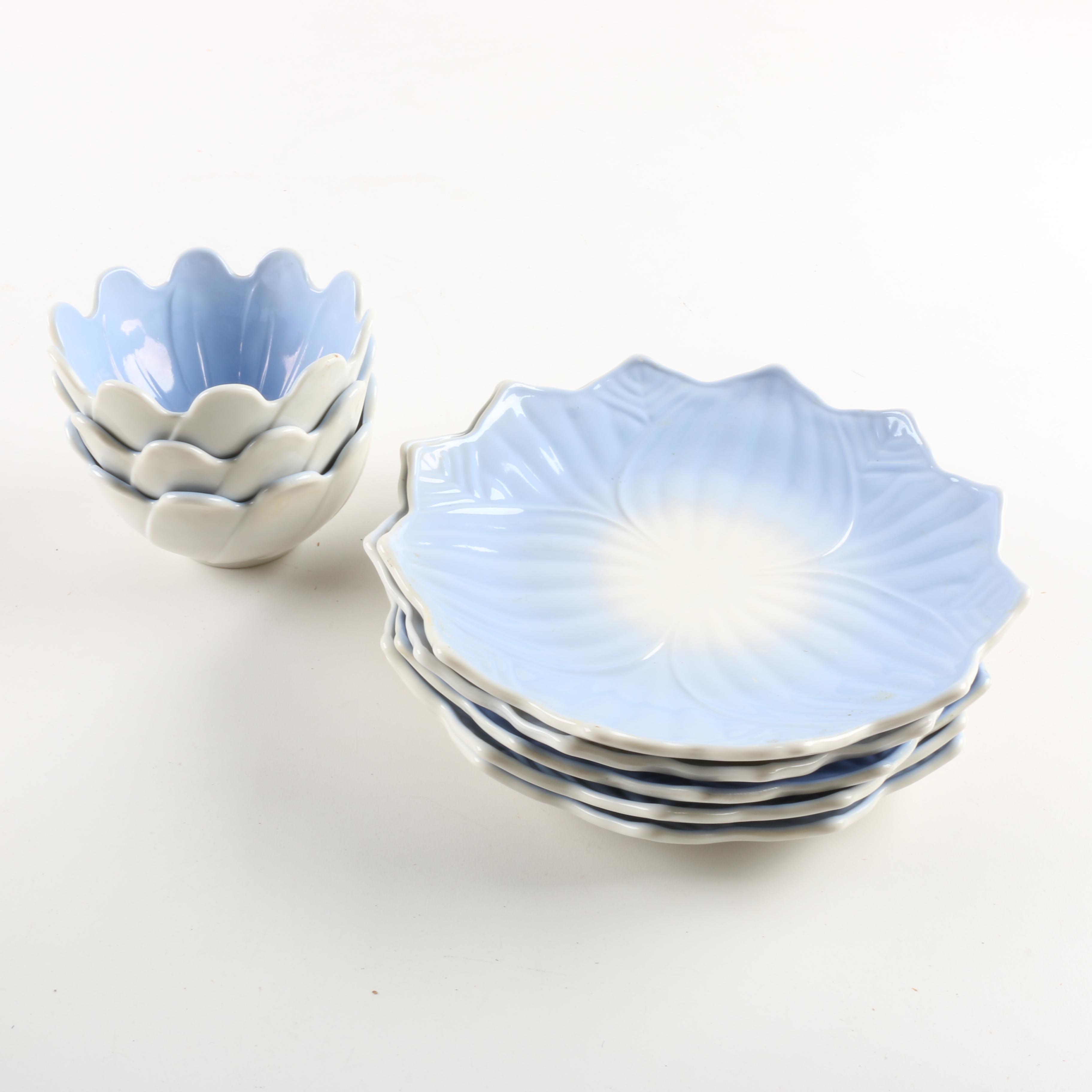 Vintage Multi Colored Flower Shaped Bowls and Saucers