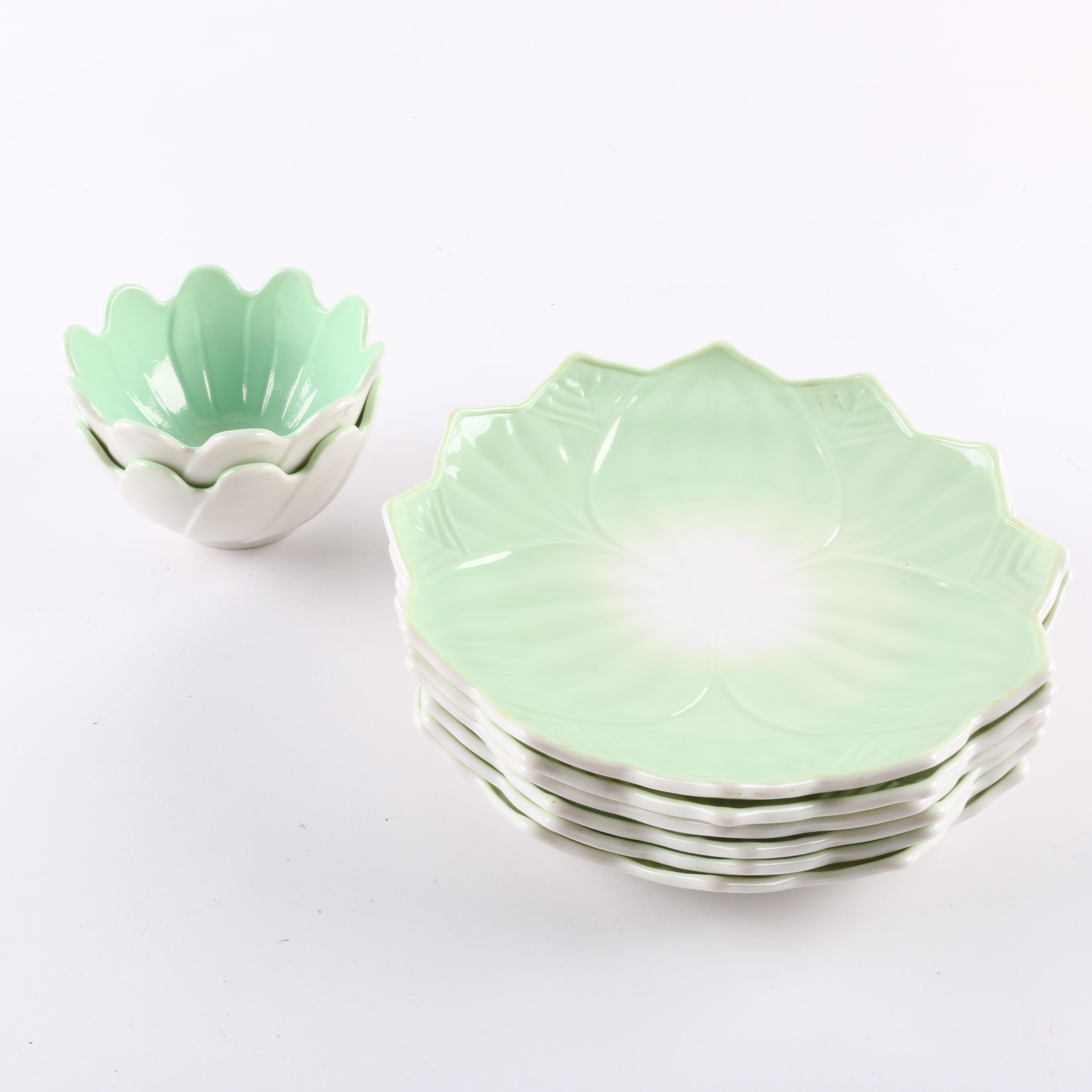 Vintage Multi Colored Flower Shaped Bowls and Saucers