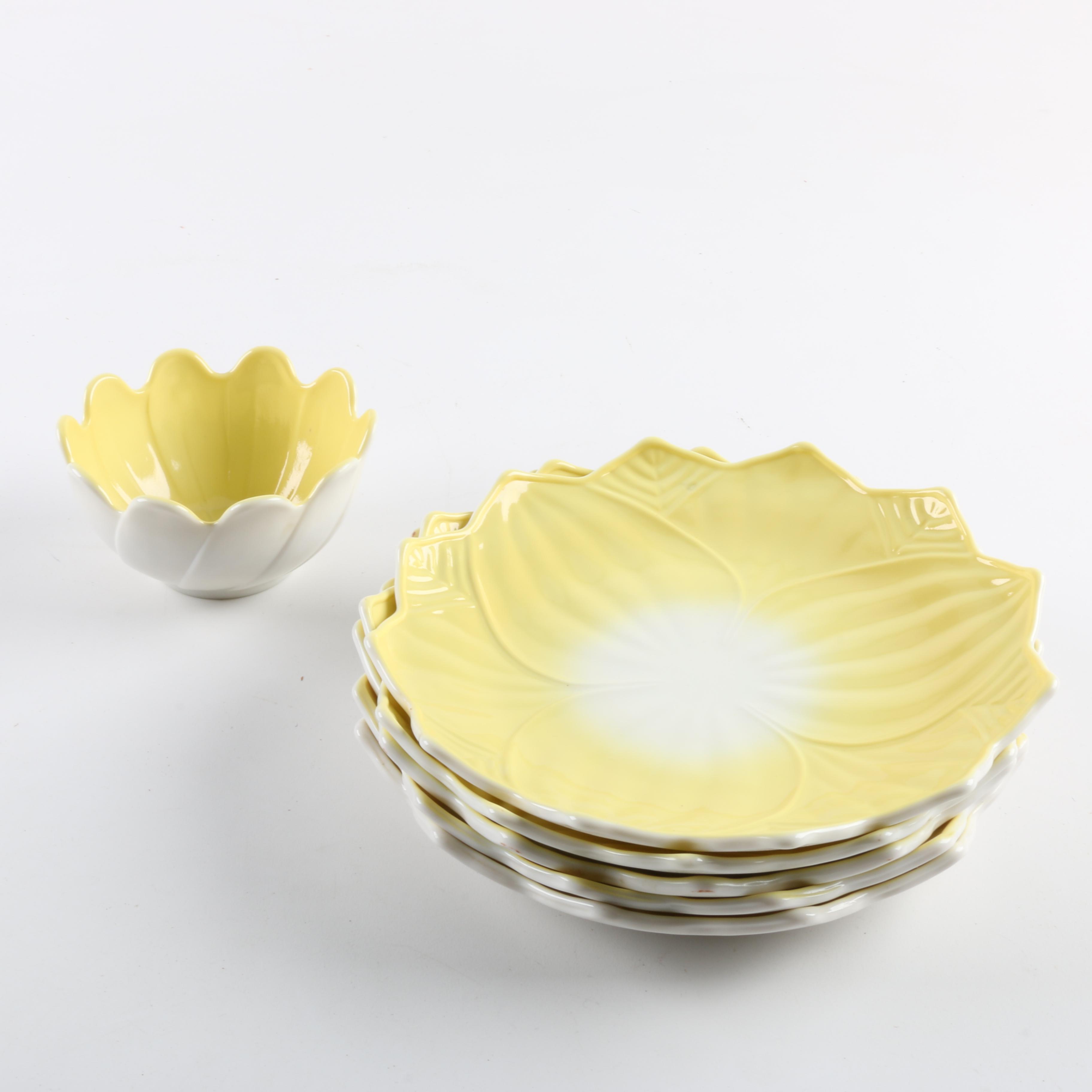 Vintage Multi Colored Flower Shaped Bowls and Saucers