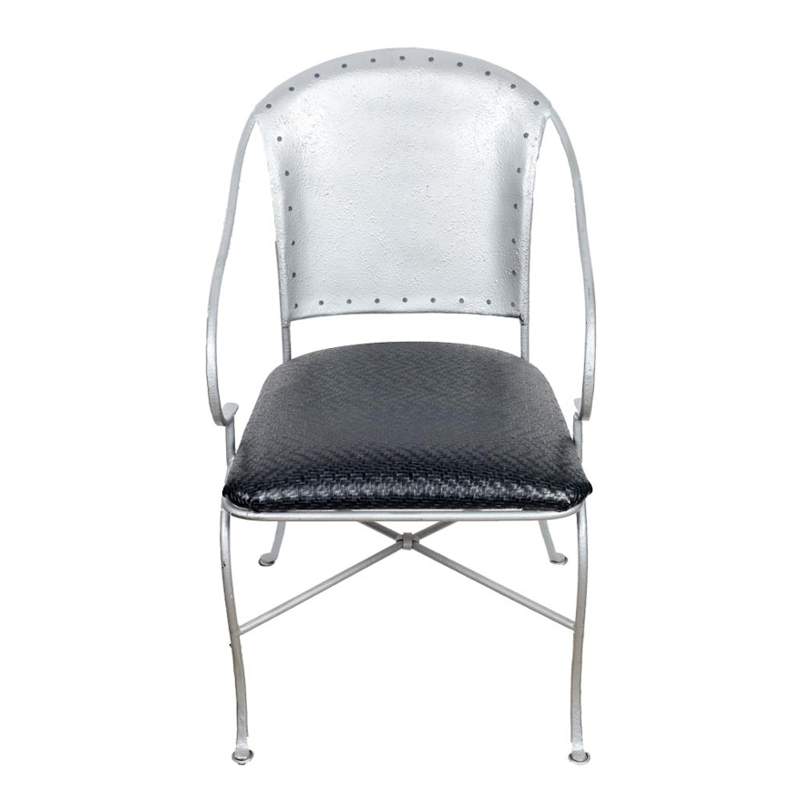 Chrome Metal Chair with Woven Faux Leather Seating