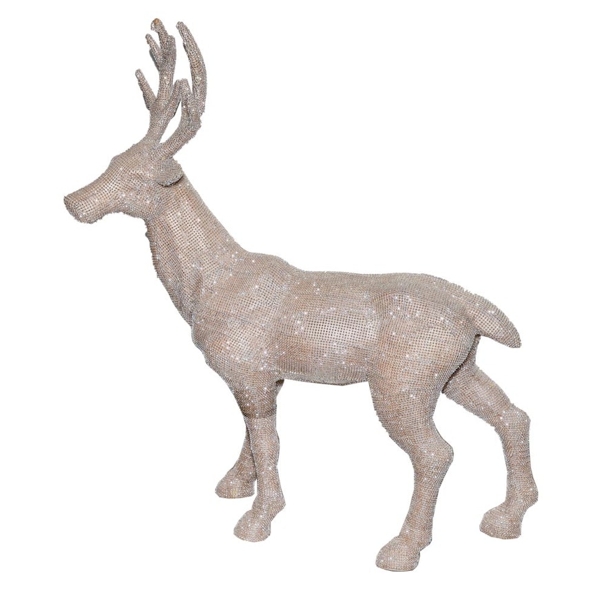 Silver Tone Beaded Decorative Stag