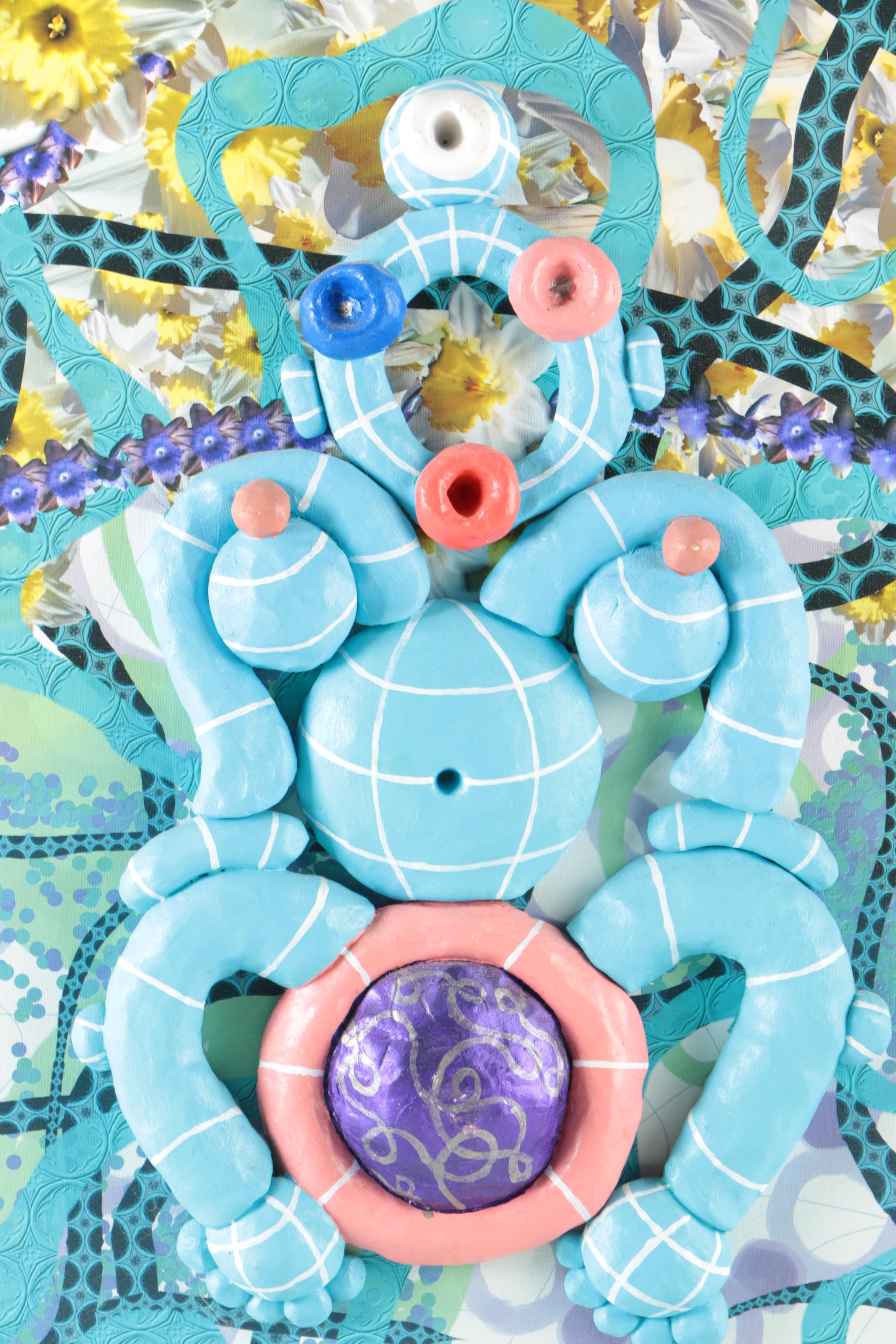 Carl Van Brunt 2005 Mixed Media Work With Painted Clay "Mom"