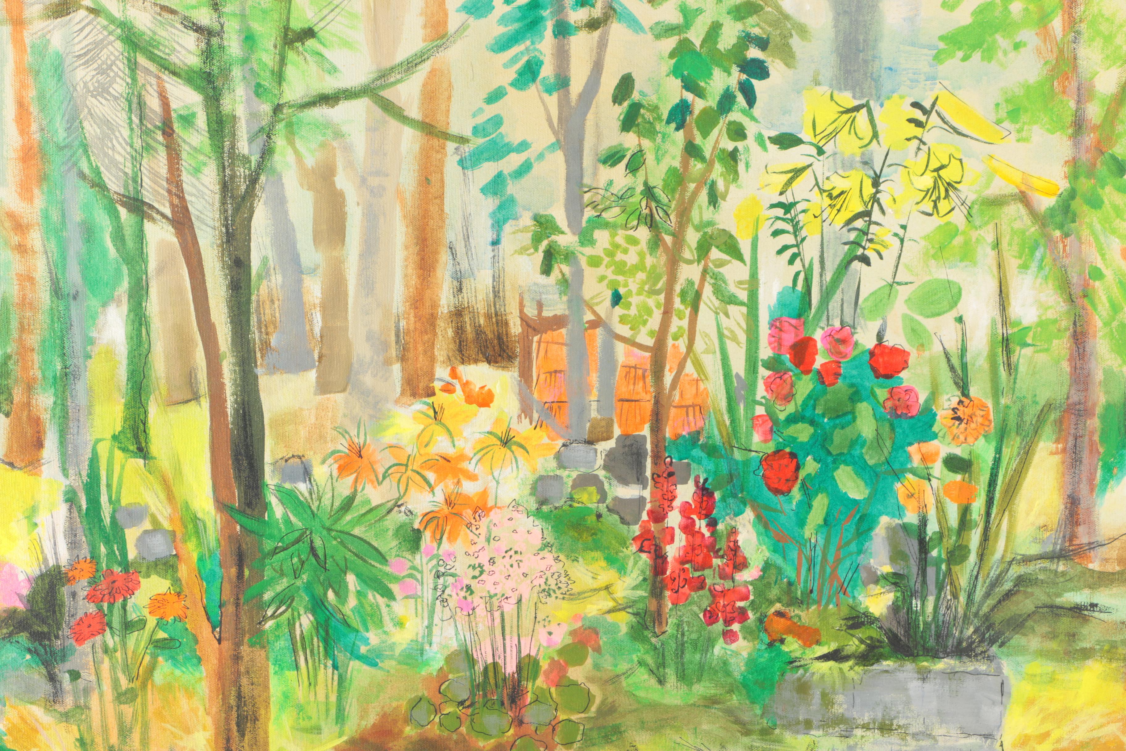 N. Cohen Oil Painting on Canvas of Abstract Garden Landscape