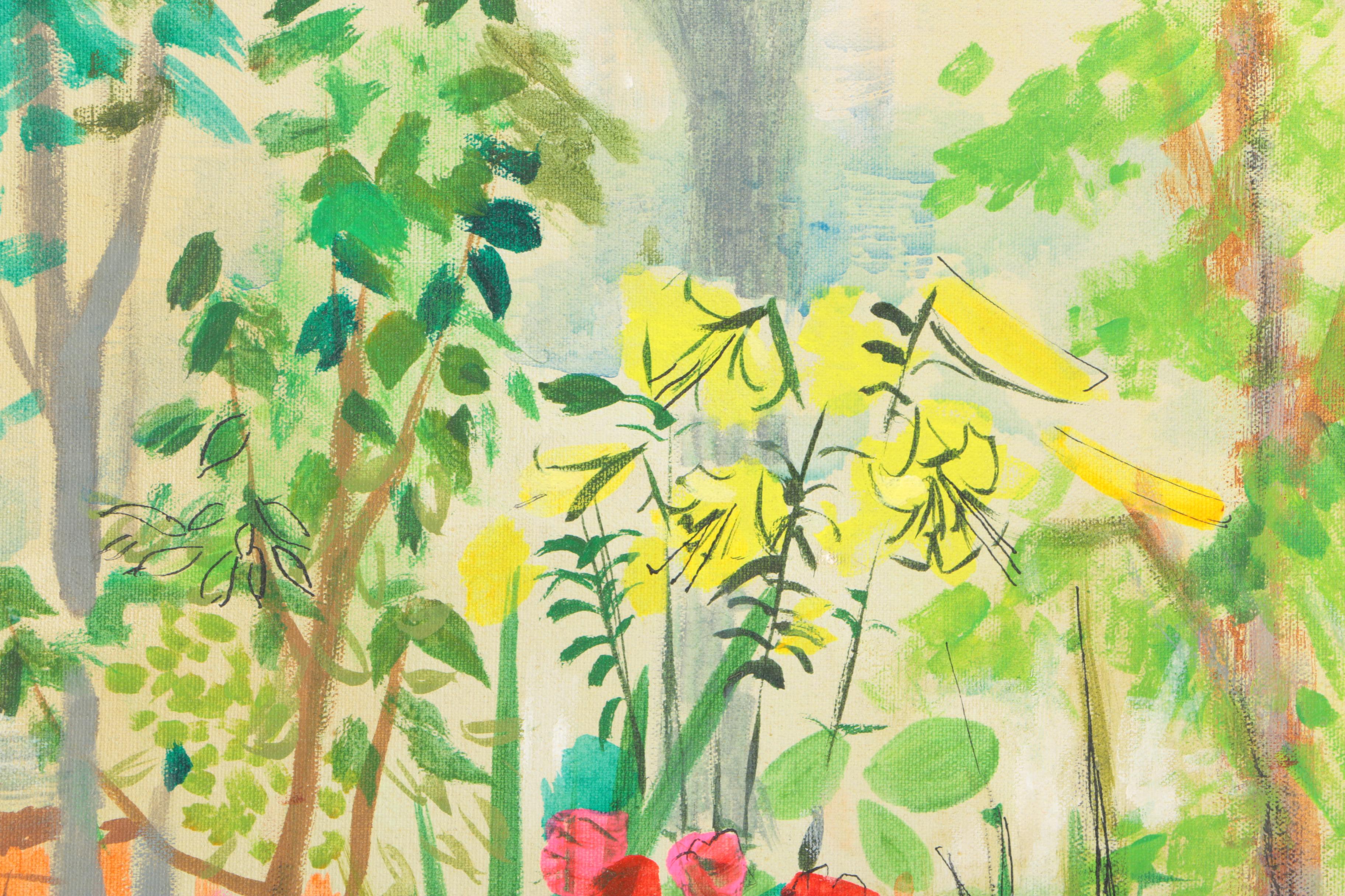 N. Cohen Oil Painting on Canvas of Abstract Garden Landscape