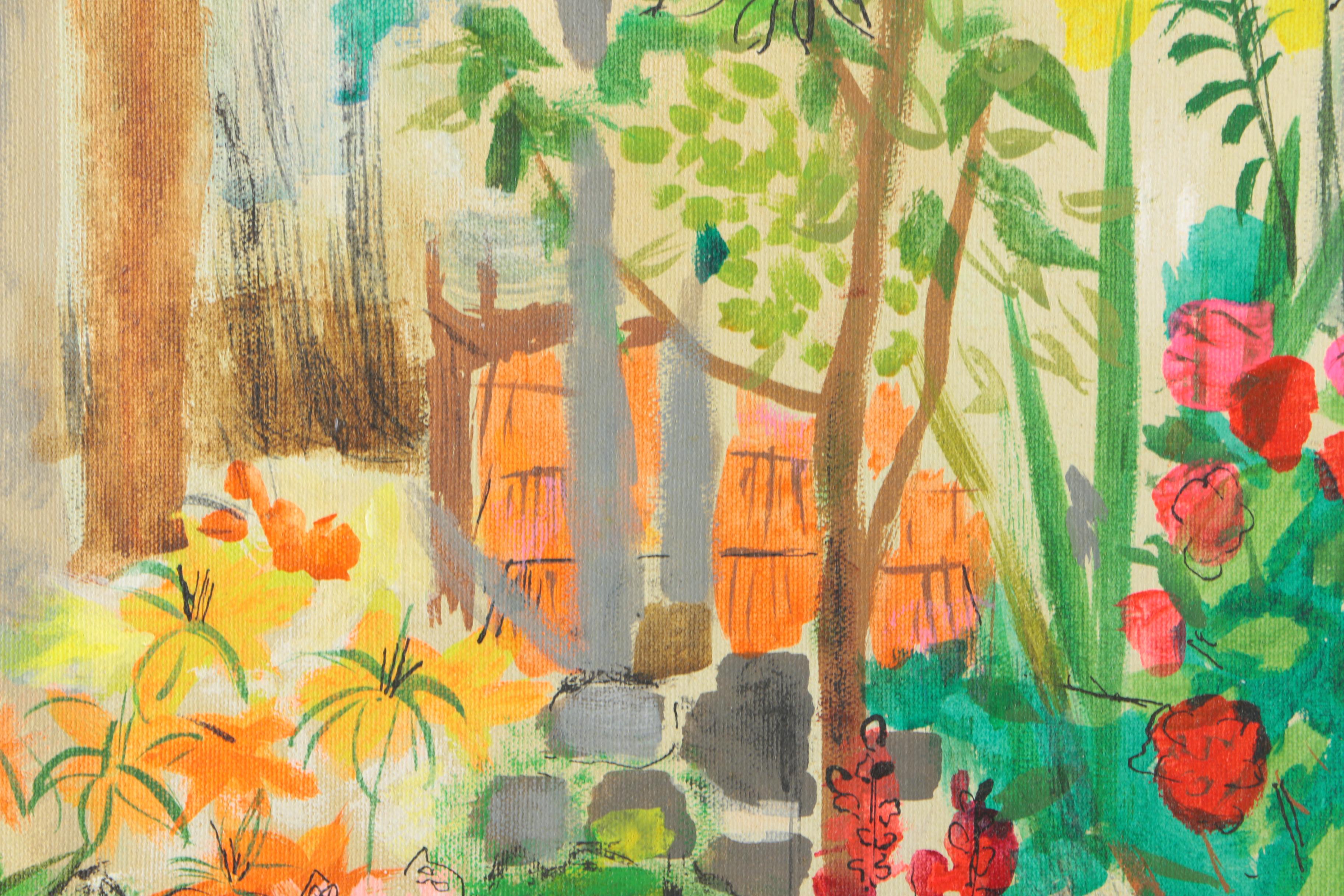 N. Cohen Oil Painting on Canvas of Abstract Garden Landscape