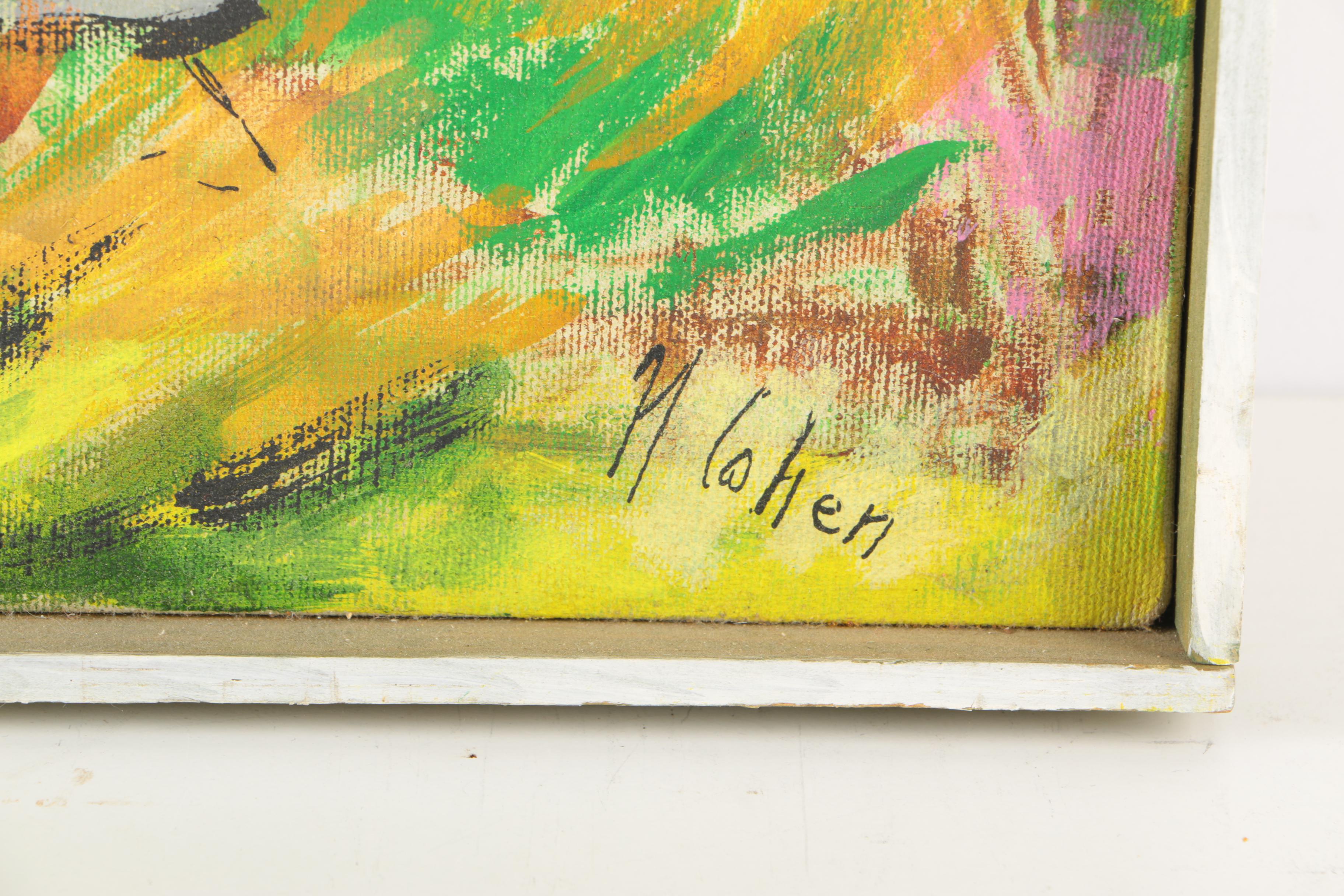 N. Cohen Oil Painting on Canvas of Abstract Garden Landscape