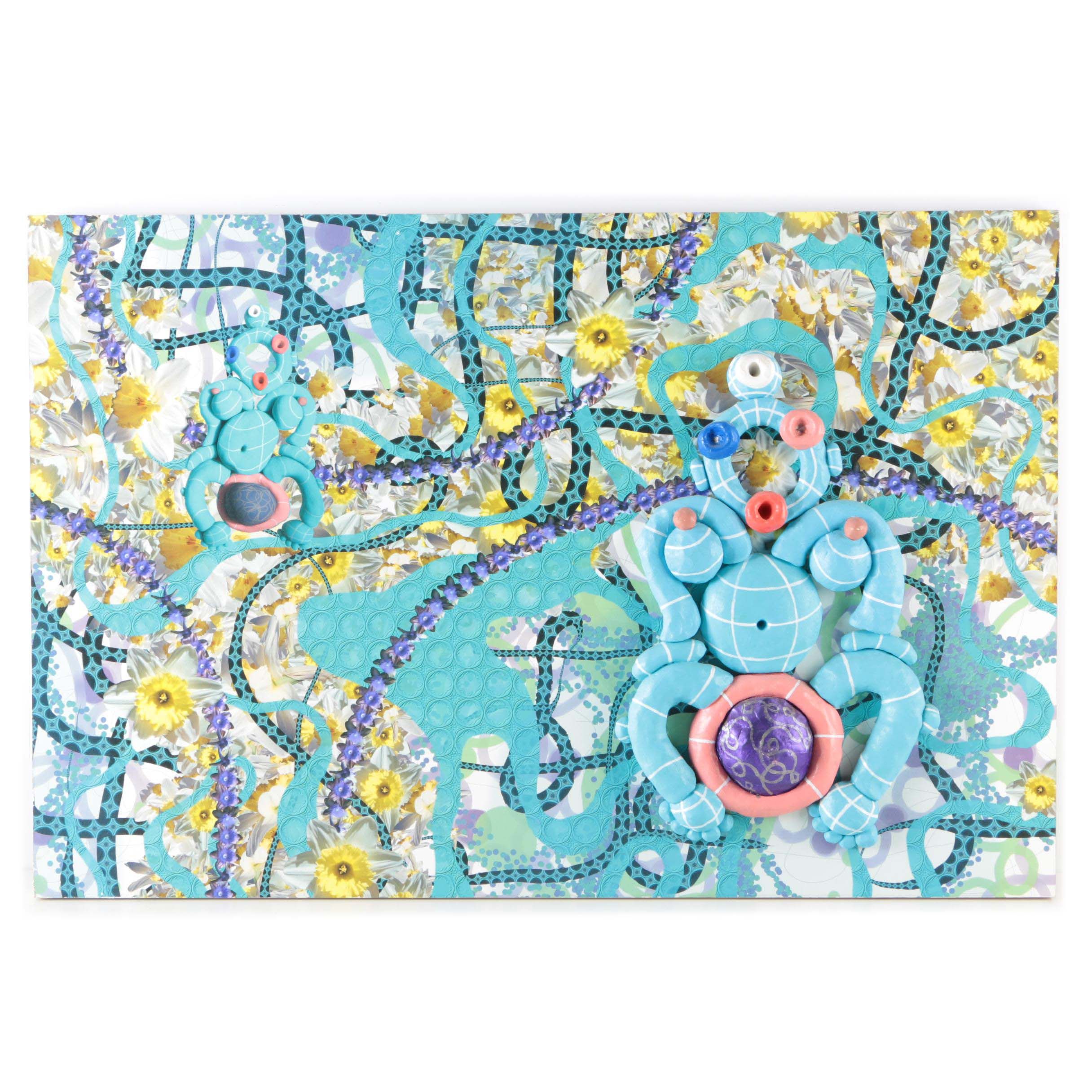 Carl Van Brunt 2005 Mixed Media Work With Painted Clay "Mom"