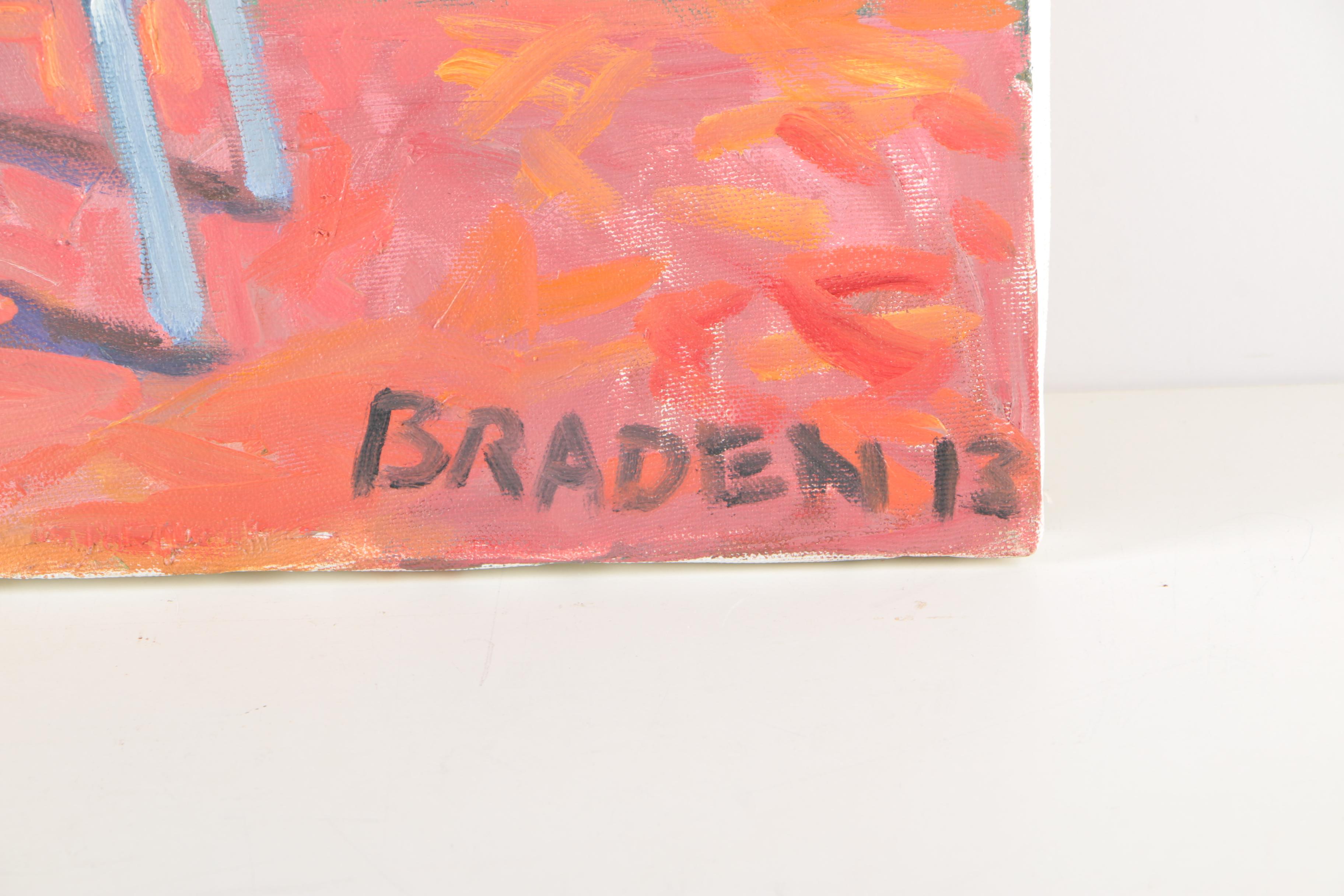 Braden Acrylic Painting on Canvas of Seated Male Figure in Purple and Blue