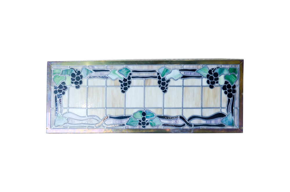 Pair of Stained Glass Window Panels with Grape Motif