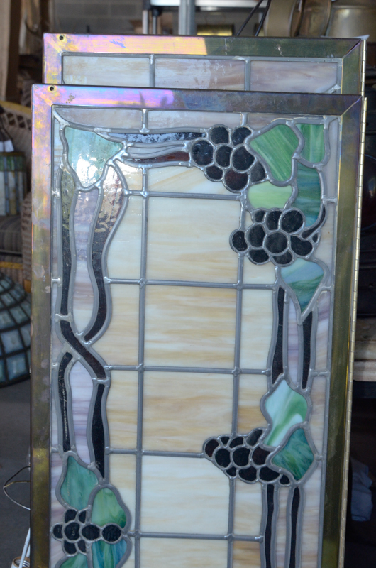 Pair of Stained Glass Window Panels with Grape Motif