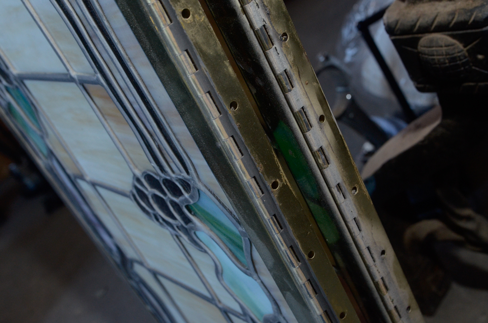 Pair of Stained Glass Window Panels with Grape Motif