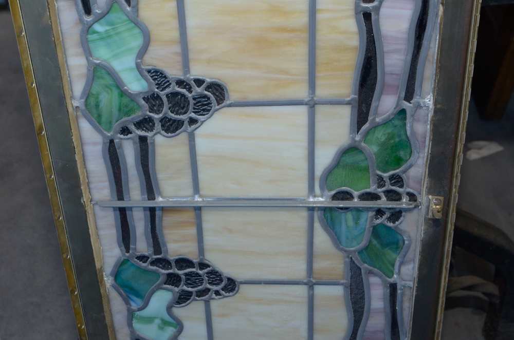 Pair of Stained Glass Window Panels with Grape Motif