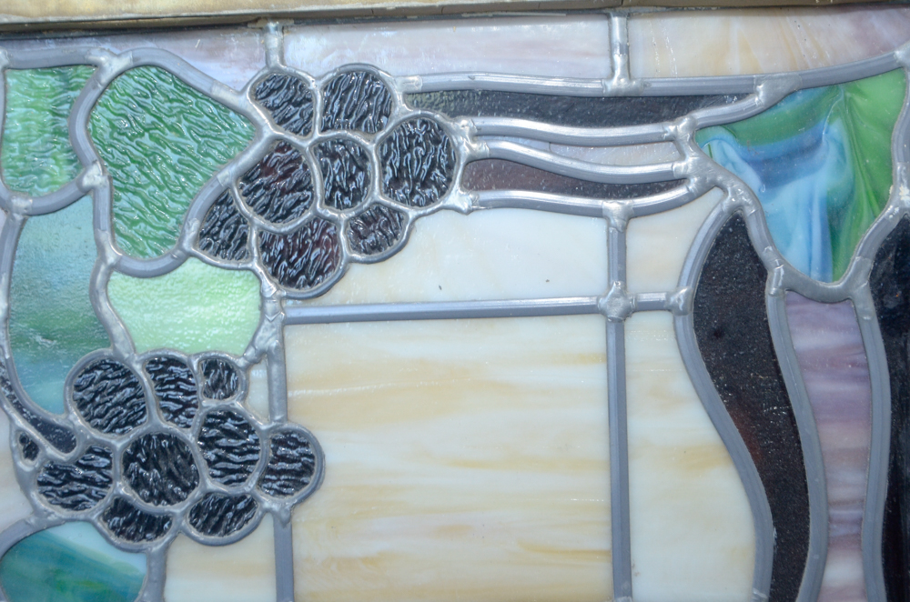 Pair of Stained Glass Window Panels with Grape Motif
