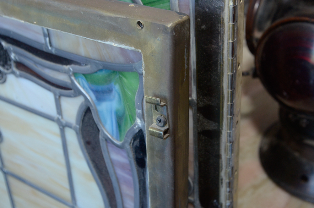 Pair of Stained Glass Window Panels with Grape Motif