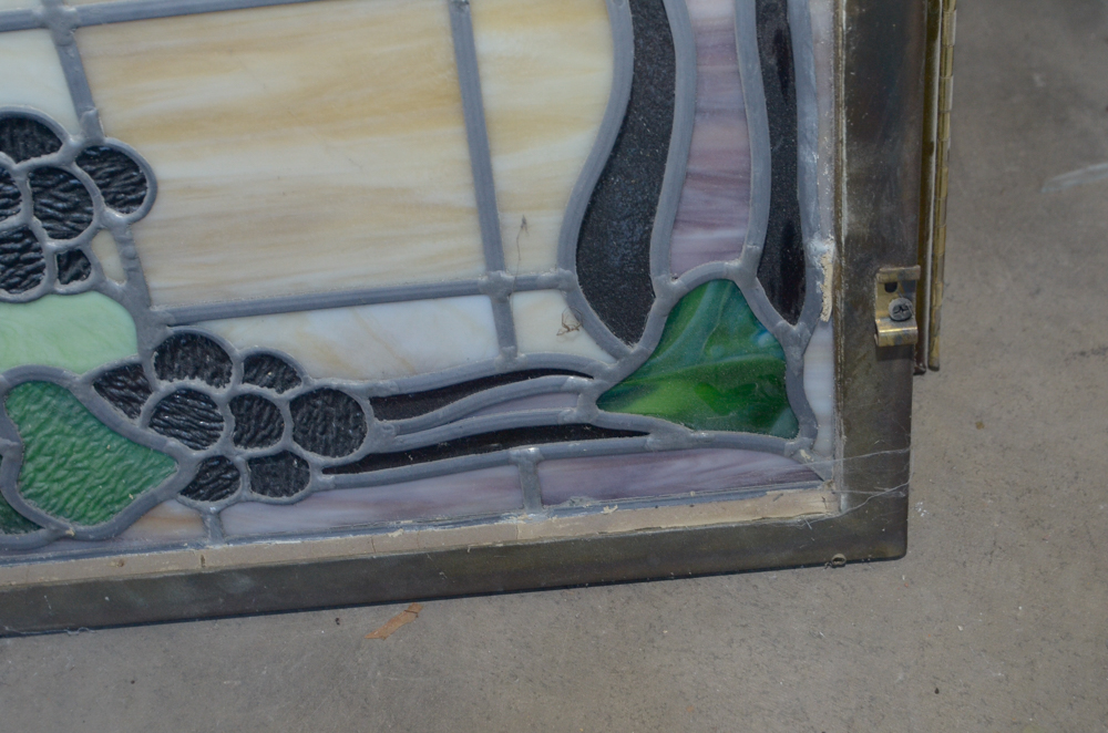 Pair of Stained Glass Window Panels with Grape Motif