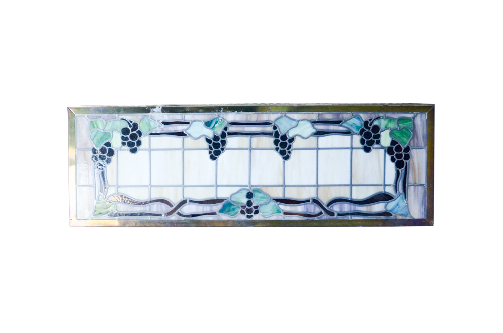 Pair of Stained Glass Window Panels with Grape Motif