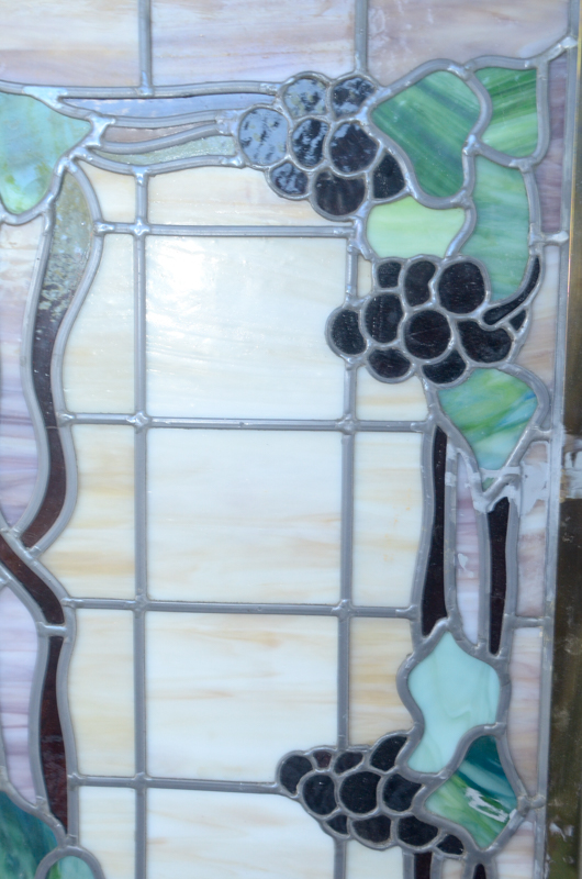Pair of Stained Glass Window Panels with Grape Motif