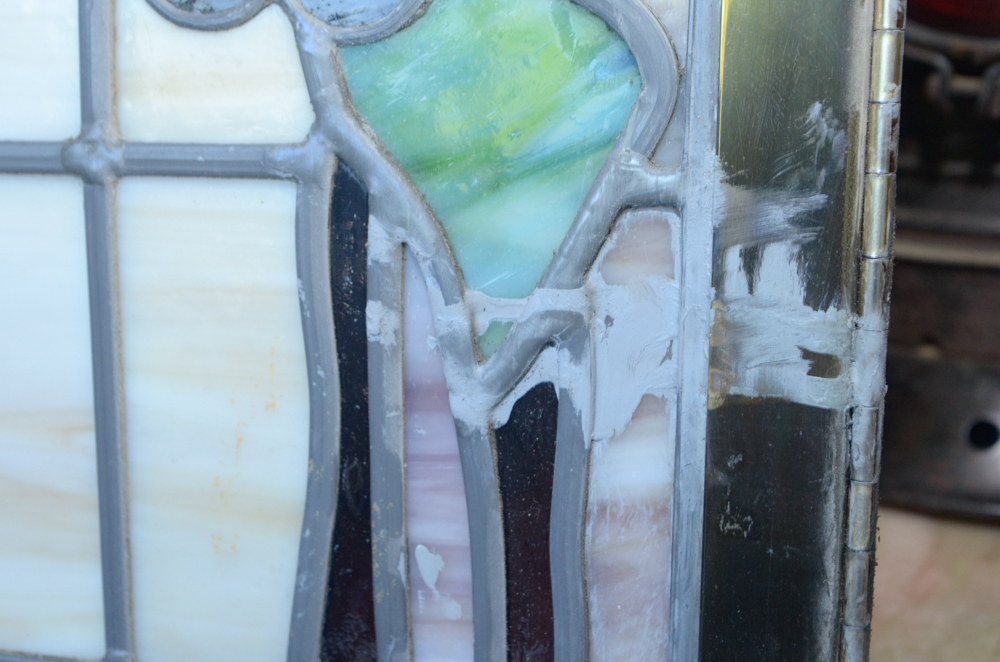 Pair of Stained Glass Window Panels with Grape Motif
