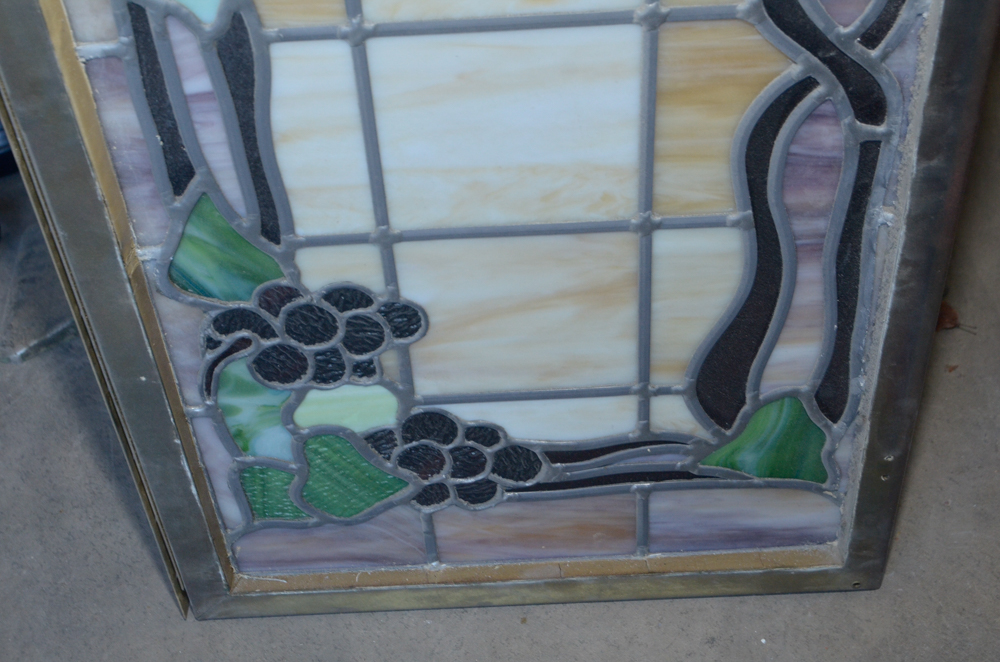 Pair of Stained Glass Window Panels with Grape Motif
